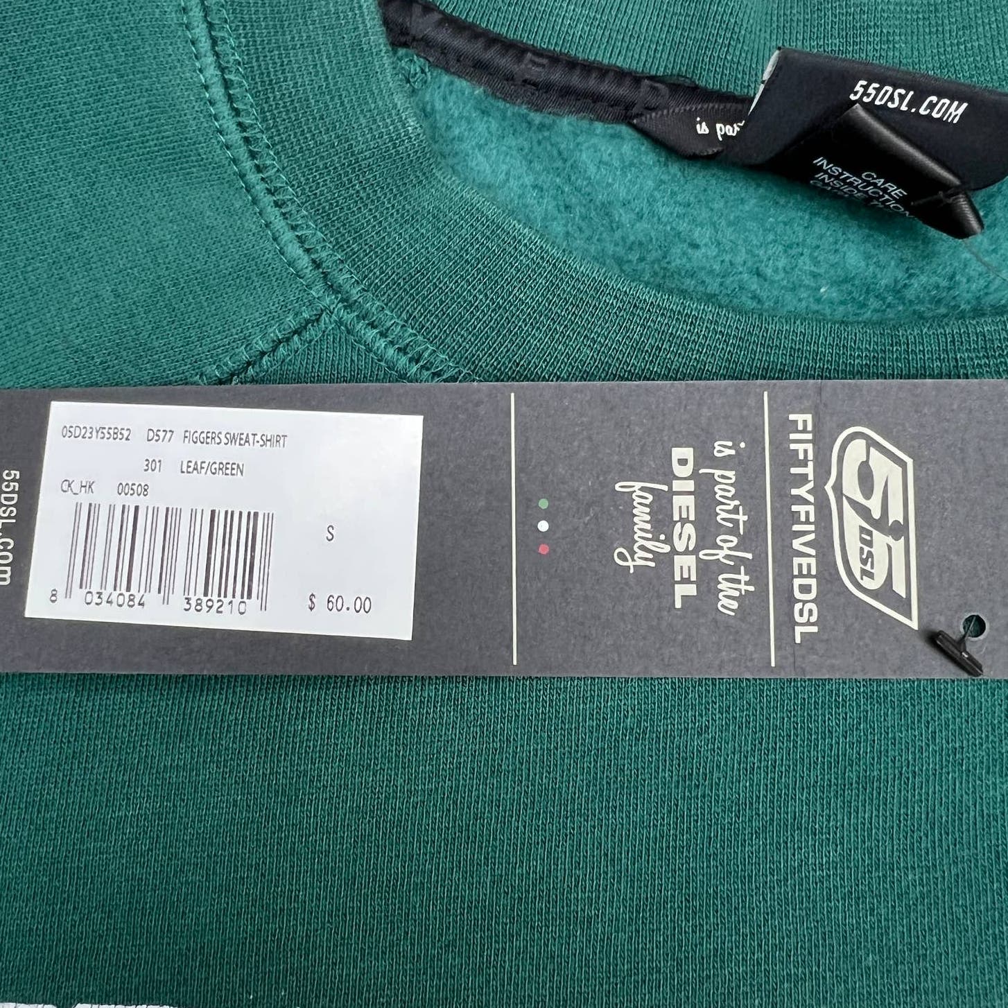 Diesel Men Green Sweatshirt US S Crew Neck Long Sleeve