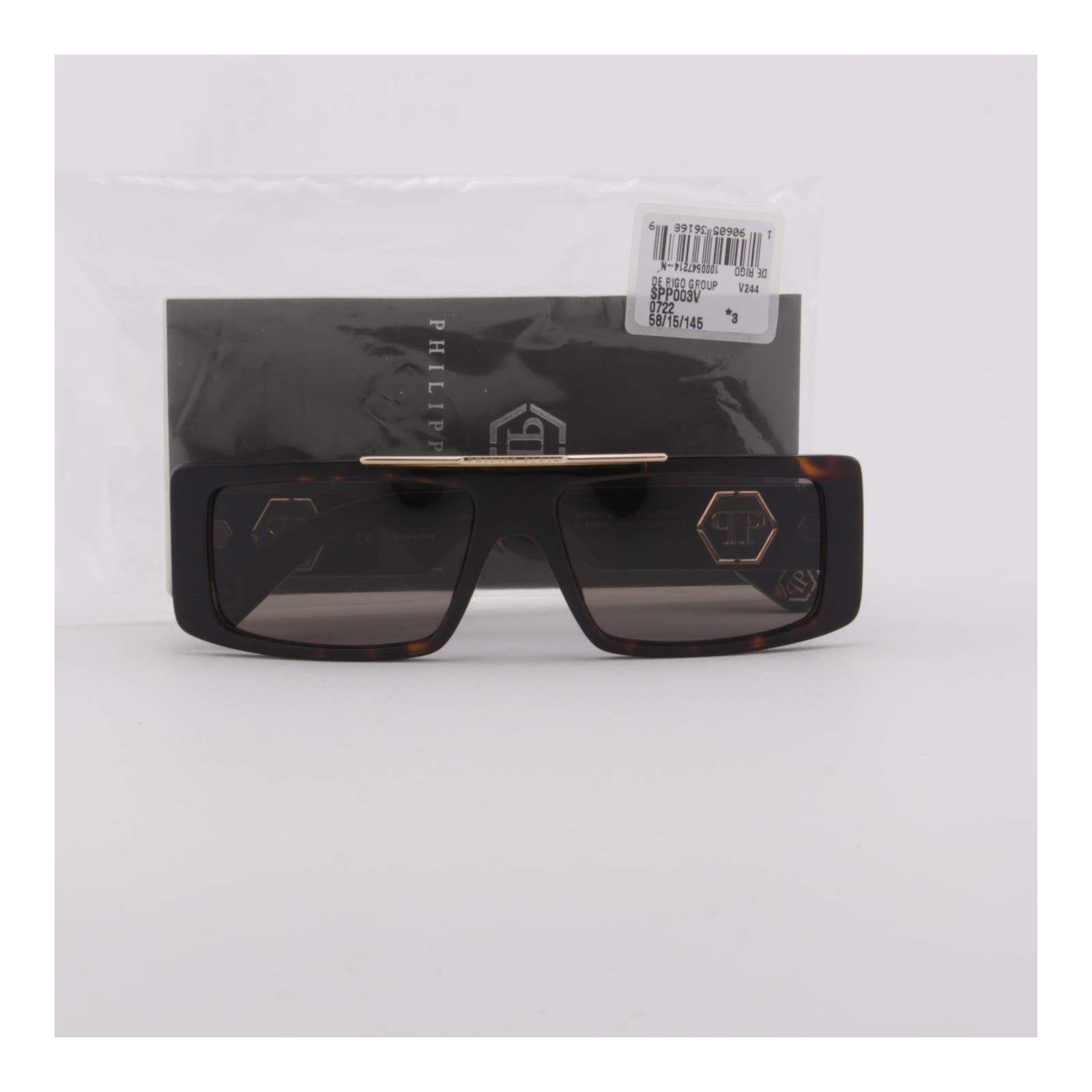 Men Slim Rectangular Brown & Gold Sunglasses SPP003V-0722
