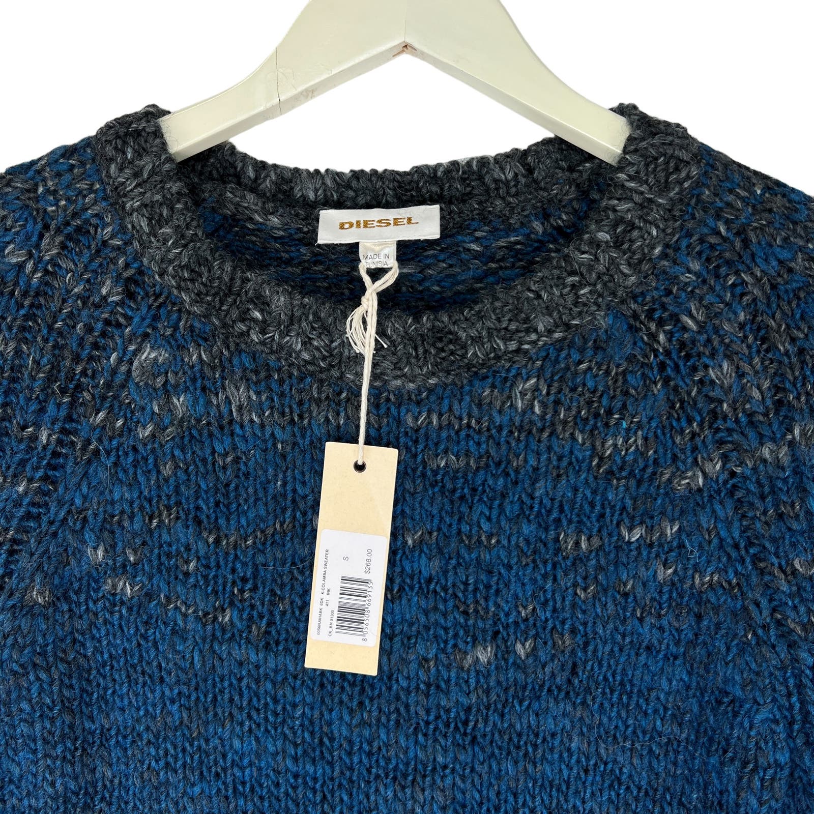 Diesel Wool Men Navy Sweater US S Colamba Crewneck Pullover