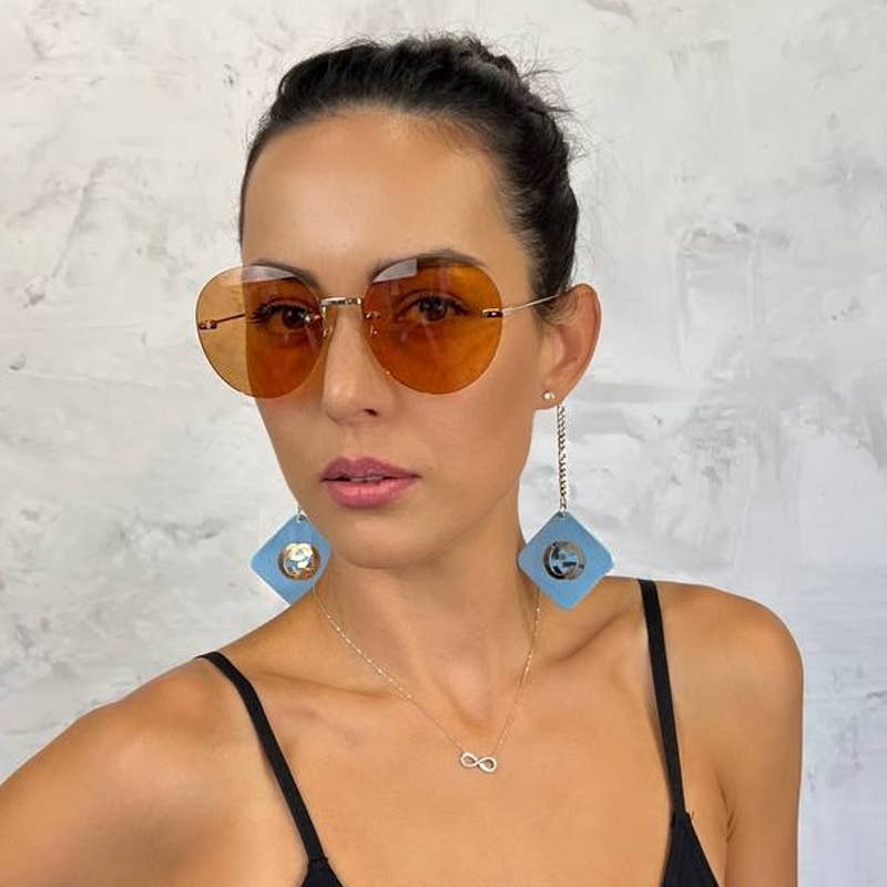 Women Gold Orange Rimless Round Sunglasses GG1149S-007