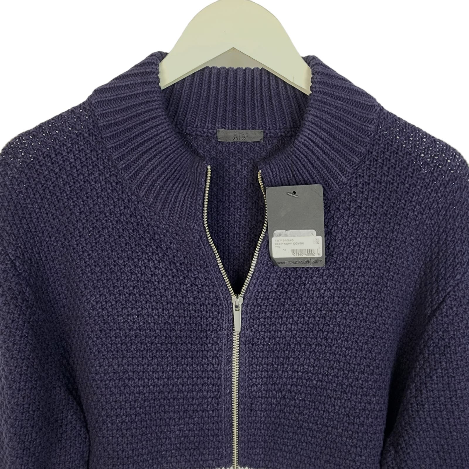 ATM Men Sweater US XXL Navy Blue Mock Neck Zip Up Cardigan Jacket