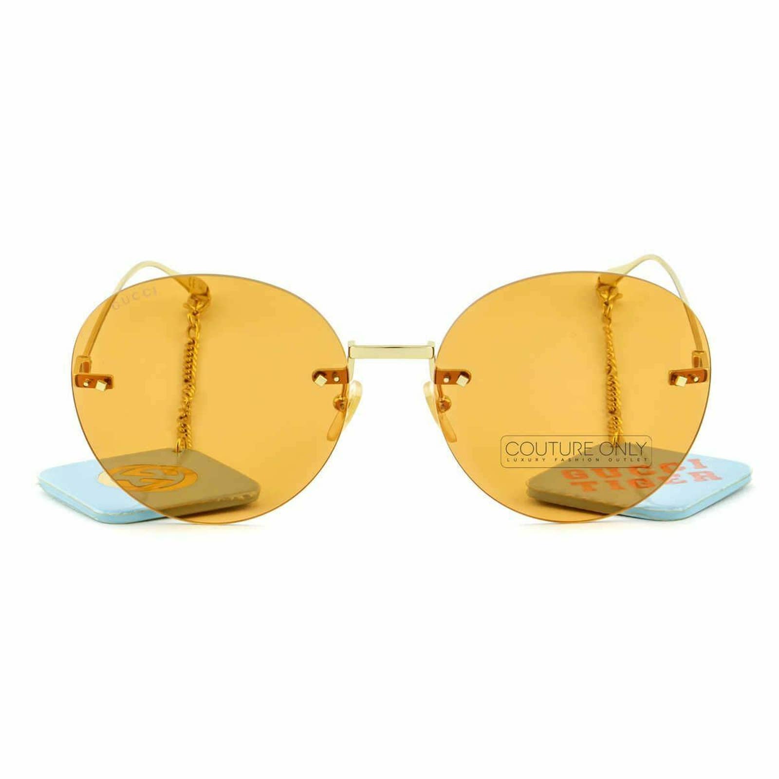 Women Gold Orange Rimless Round Sunglasses GG1149S-007