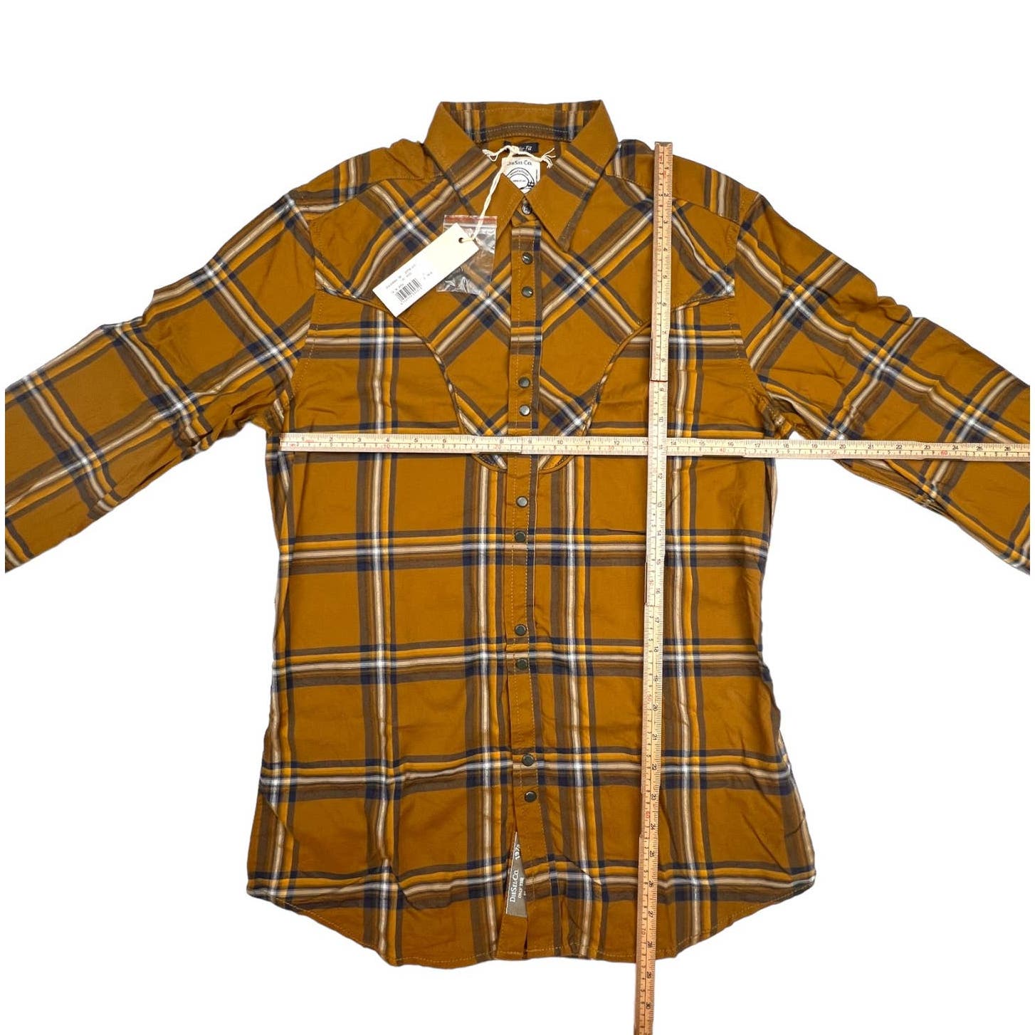 Diesel Men Brown Plaid Long Sleeve US S Button Down US S