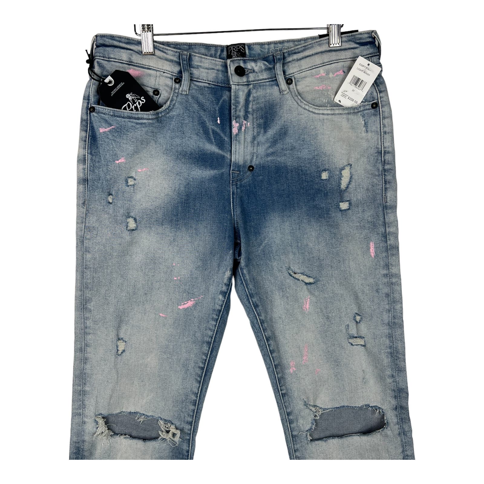 PRPS Le Sabre Men Light Wash Jeans US 31 Ripped Bleached Slim Fit