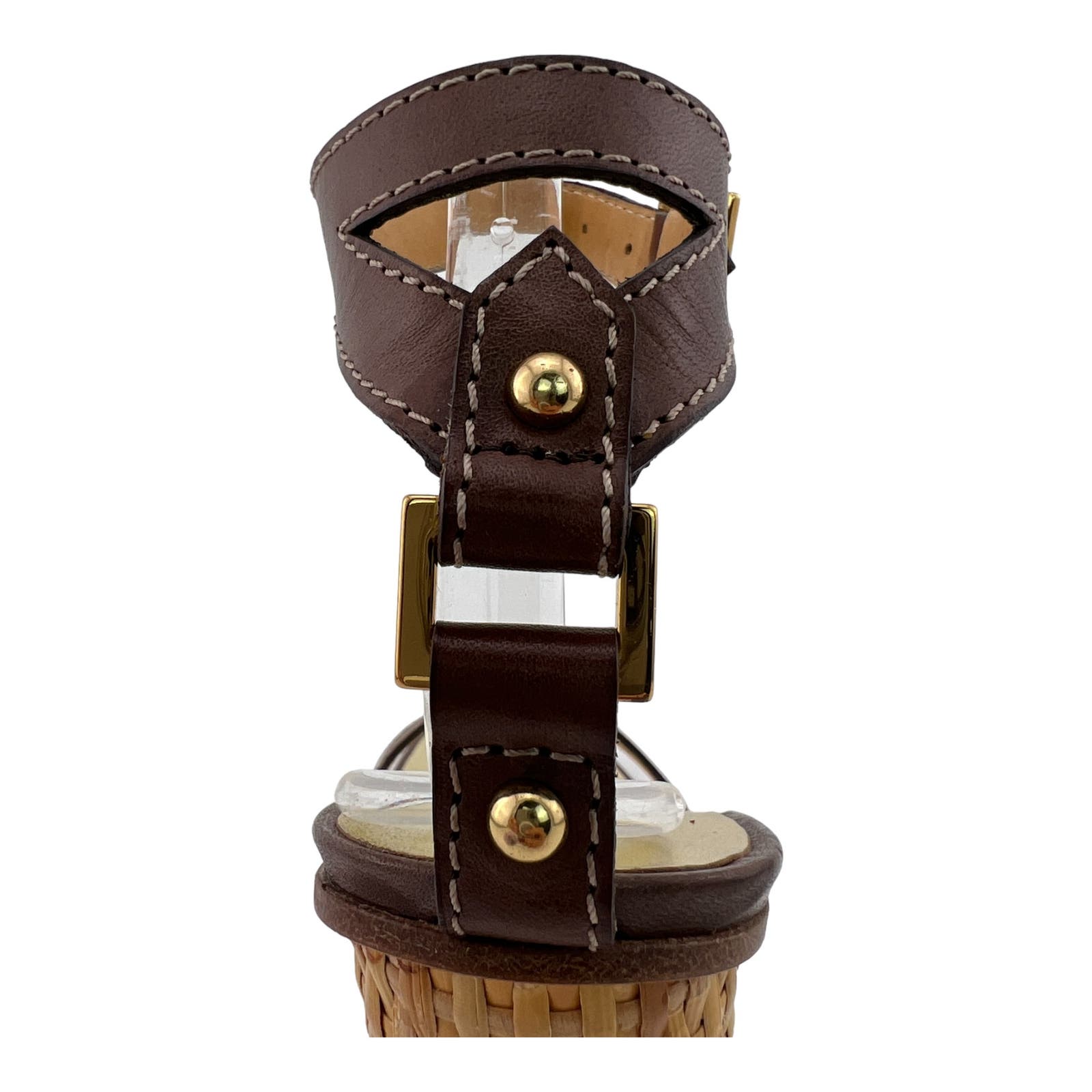 DSQUARED2 Women US 8 Brown Gold Leather Block Heel Ankle Strap