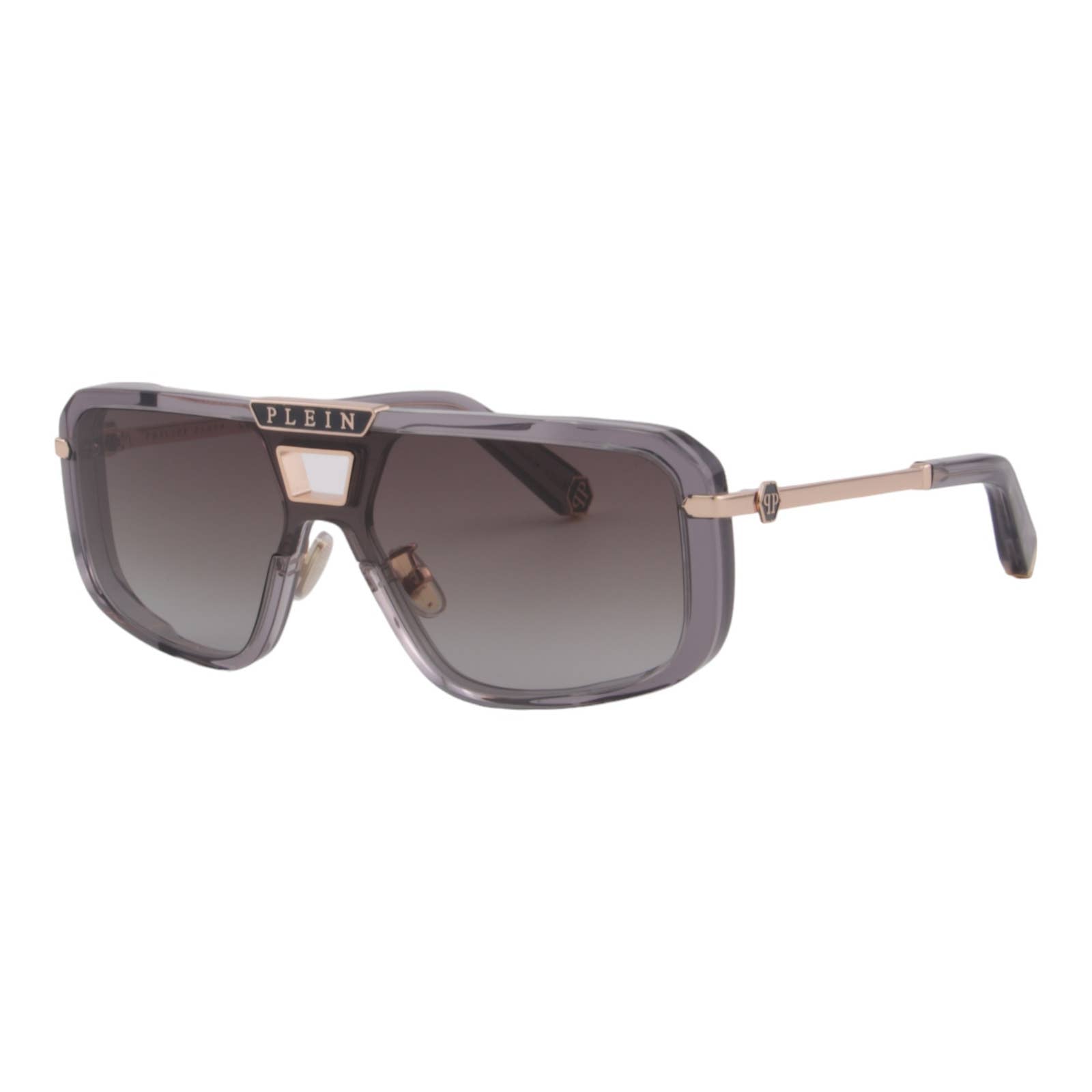 Men Square Shield Sunglasses SPP008M-0M78 Gray Transparent