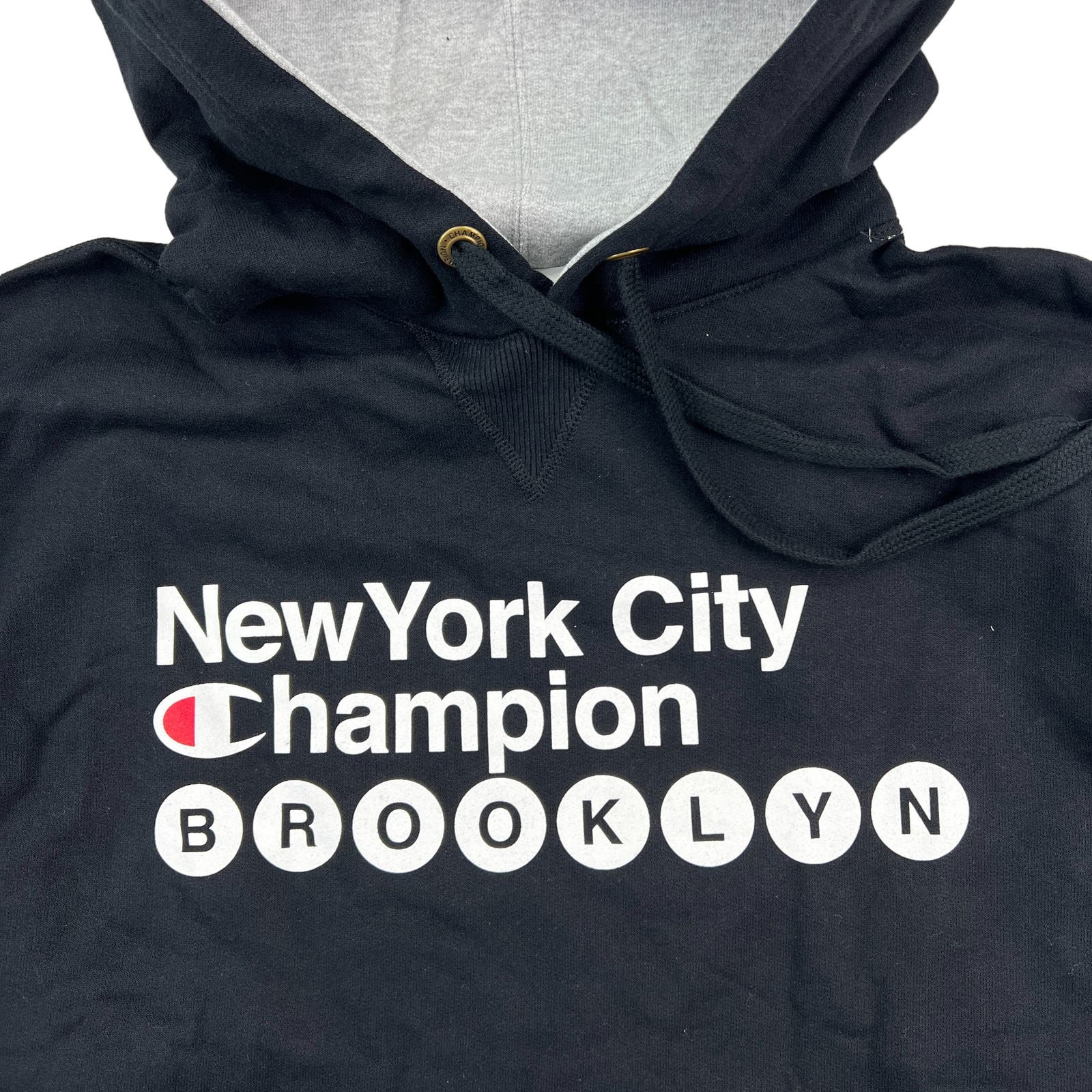 Champion Men Black Hoodie US M Logo Printed Long Sleeve