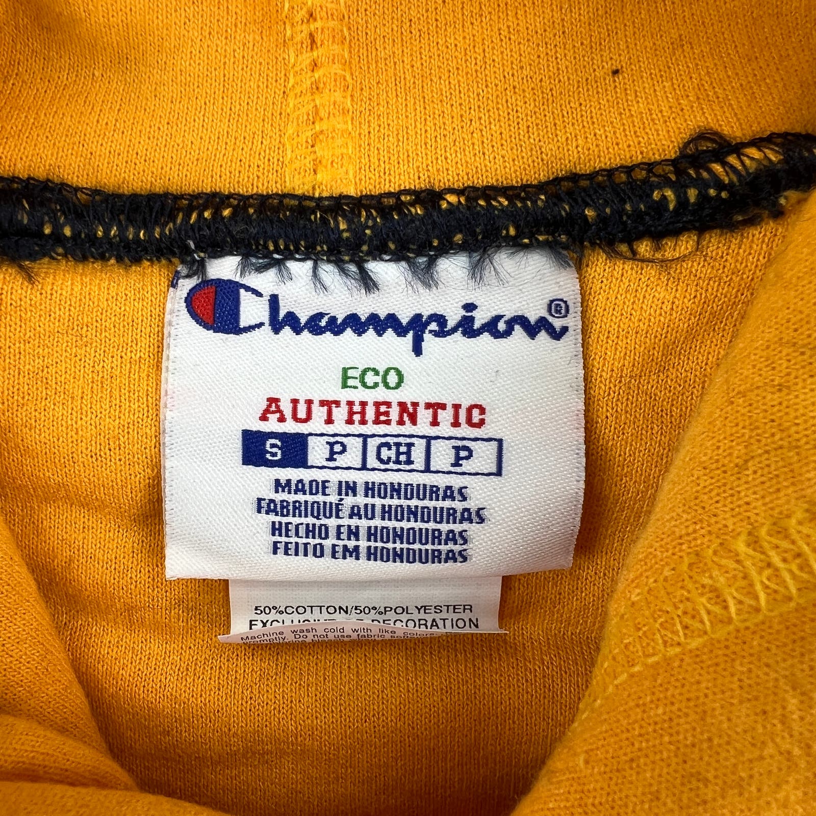 Champion Men US S Navy Blue Orange Double Dry Eco Fleece Hoody