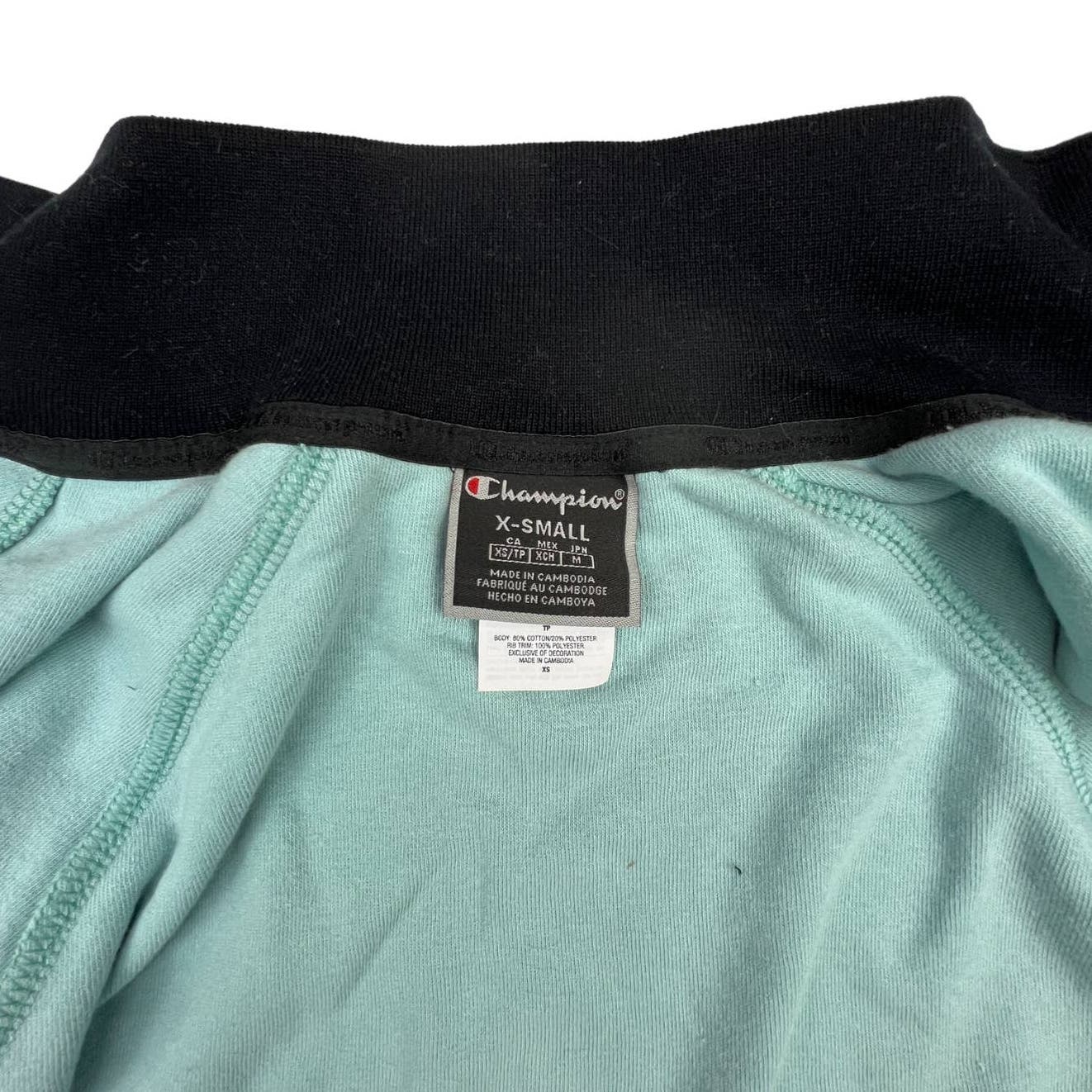 Champion Men Blue Turquoise Jacket US XS Velor Bomber Striped Cuffs