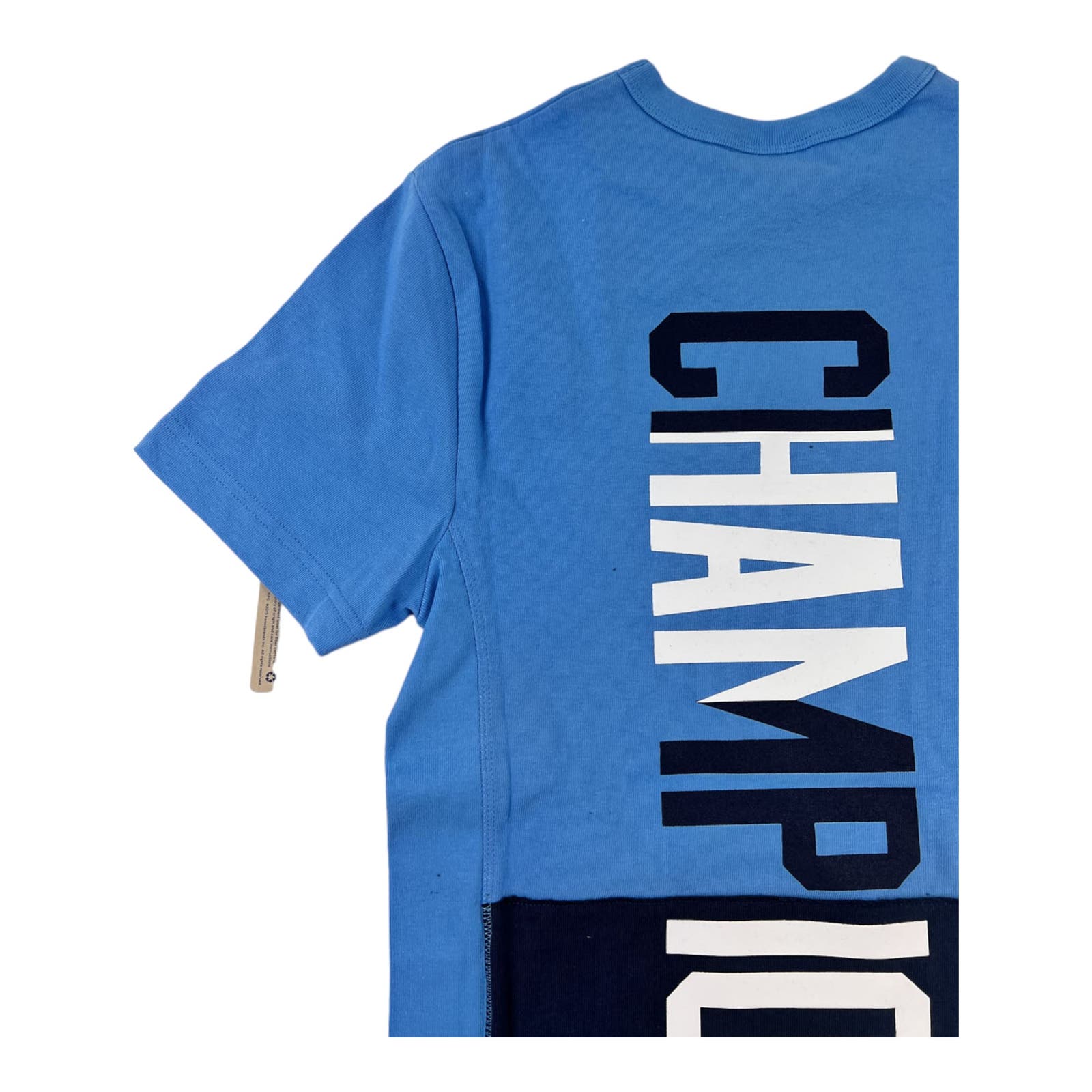 Champion Men Blue T-Shirt Crew Neck US XS Short Sleeve Asymmetrical Tee
