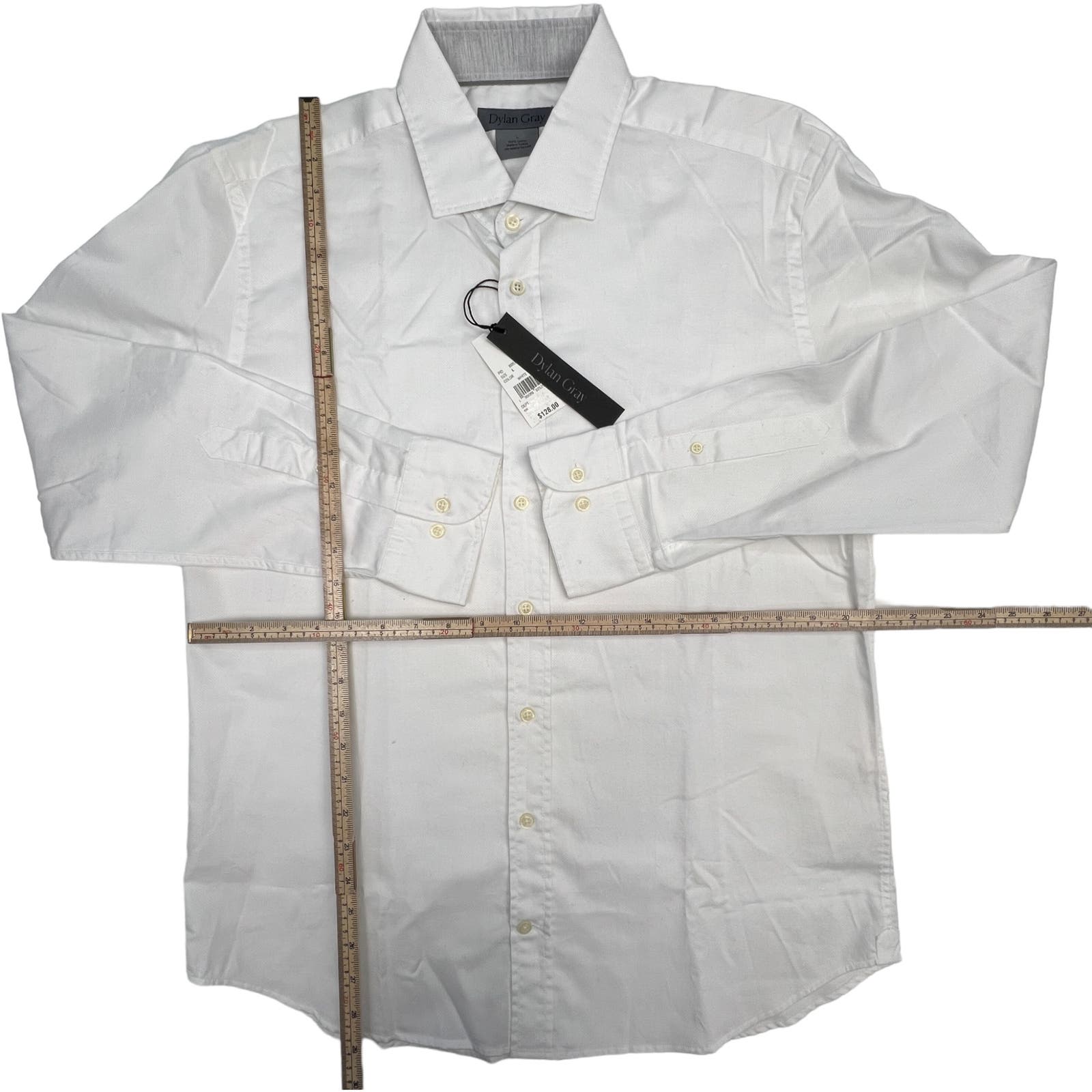 Dylan Gray Men White Cotton Dress US L  Long Sleeve Button-down