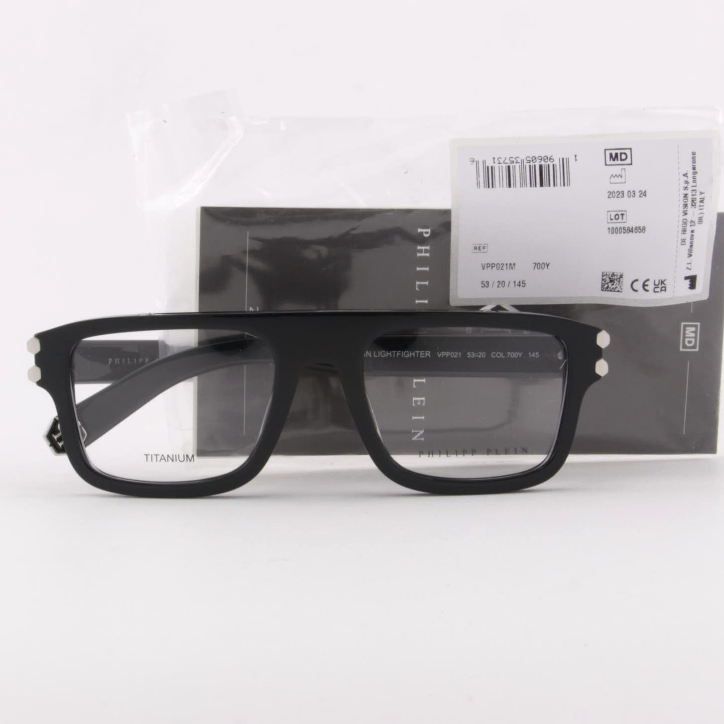 Men Square Glasses VPP021M-700Y Black Optical Frame Silver Titanium