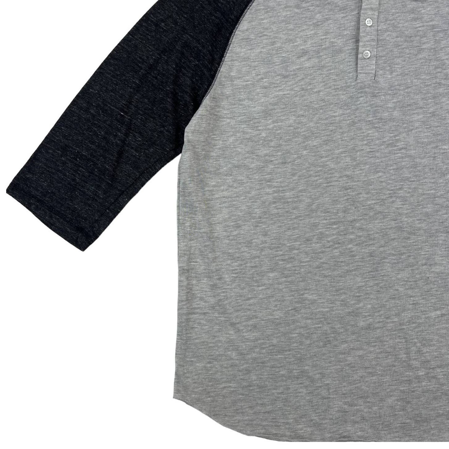 Alternative Men Grey Henley Crew Neck US XXL Middle Black Sleeve Sweatshirt