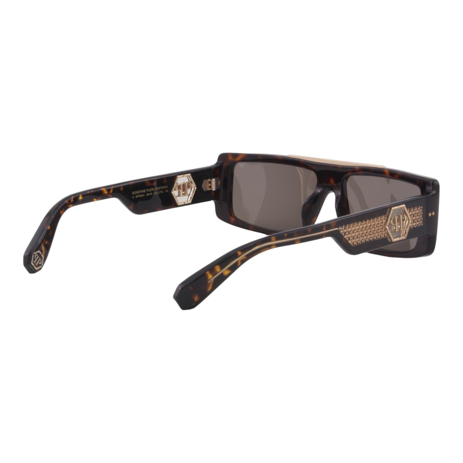 Men Slim Rectangular Brown & Gold Sunglasses SPP003V-0722