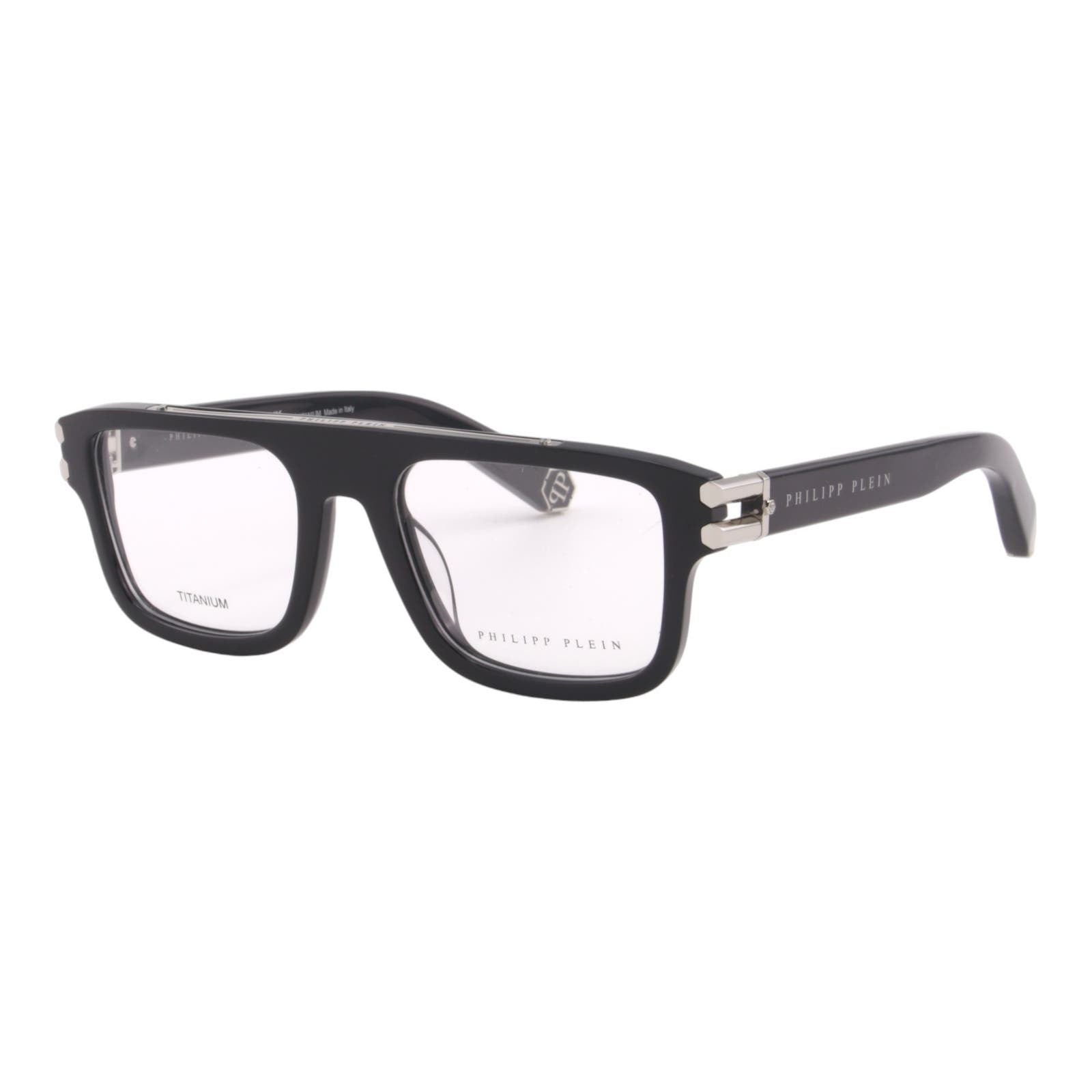 Men Square Glasses VPP021M-700Y Black Optical Frame Silver Titanium