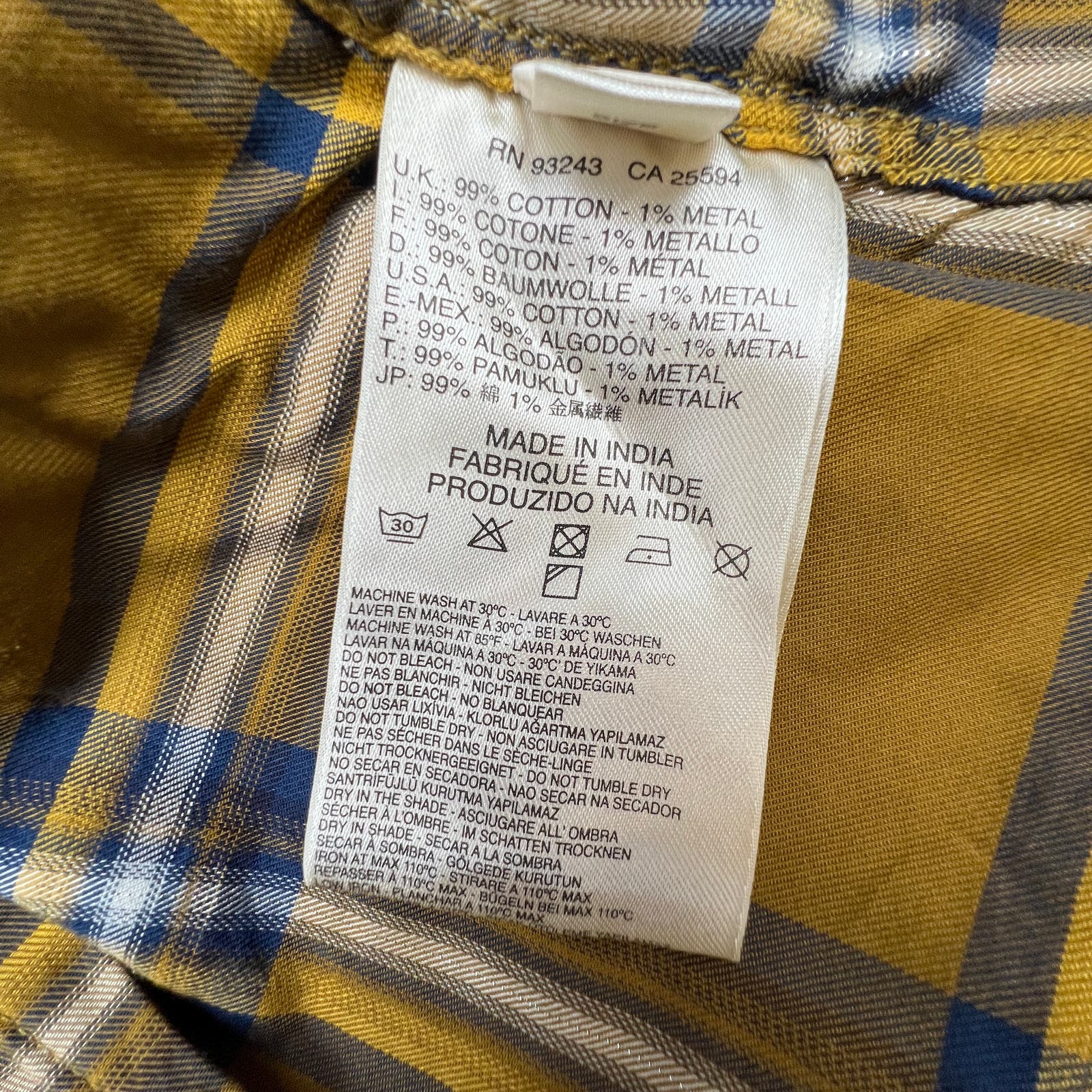 Diesel Men Brown Plaid Long Sleeve US S Button Down US S