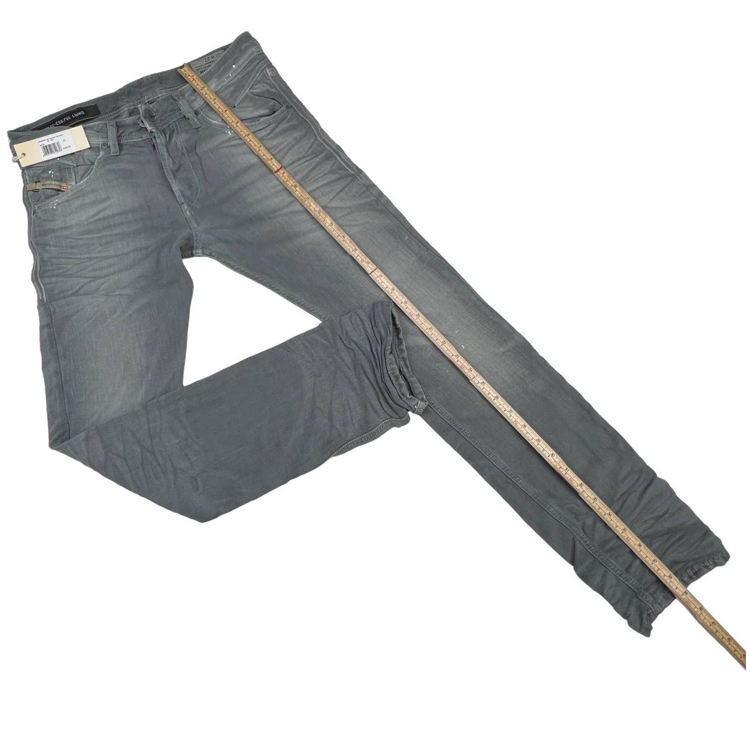 Diesel Men Grey Jeans Slim Fit US 27 Buttons Linen Cotton