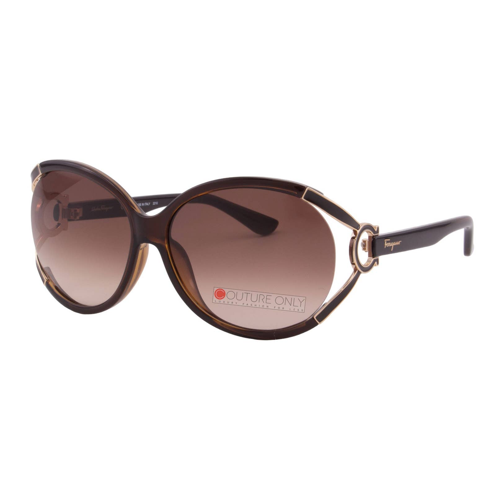 Women Round Oversized Brown Gold Sunglasses SF600S-220