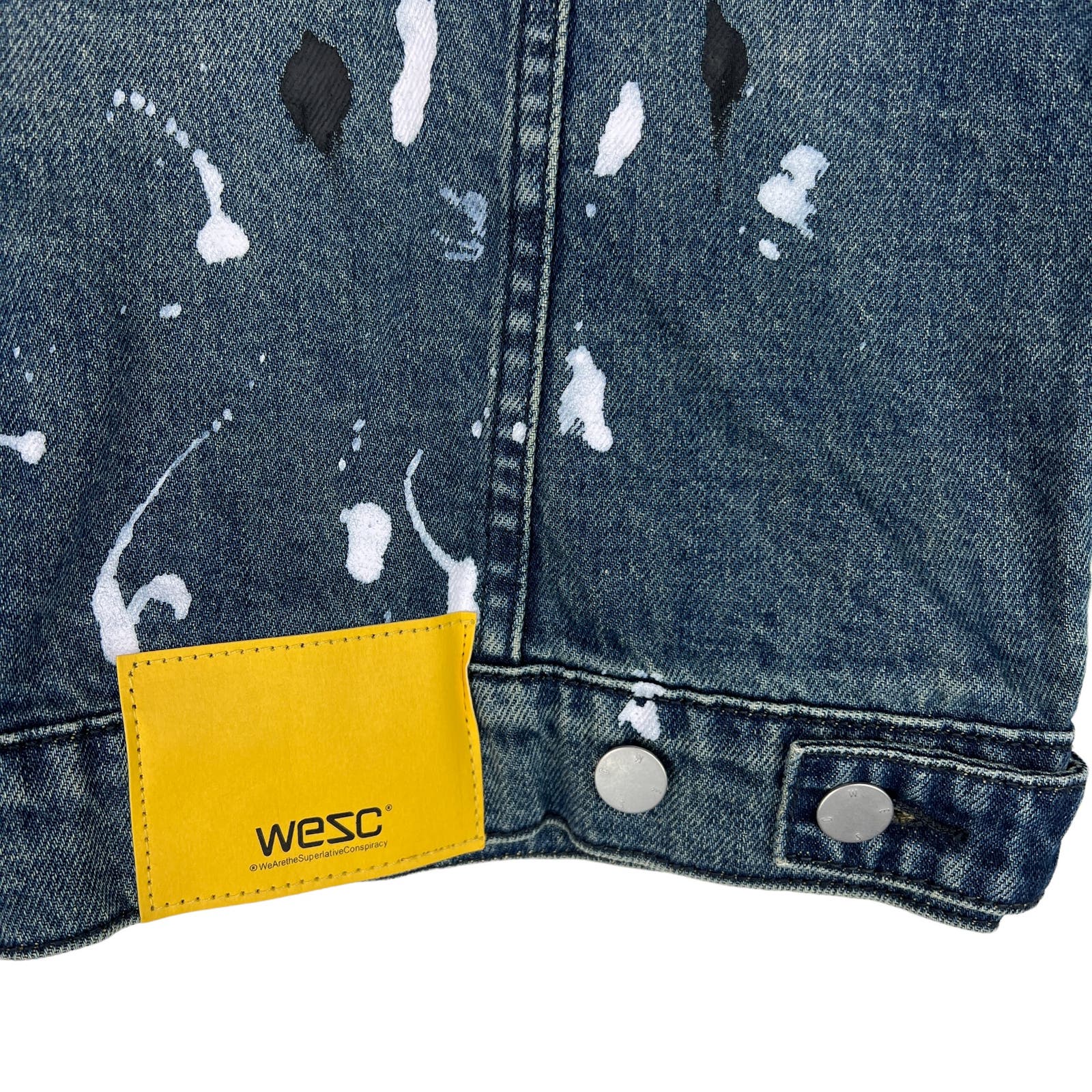 WeSC Unisex Jacket US M Men / US L Women White Paint Splatter Blue Denim