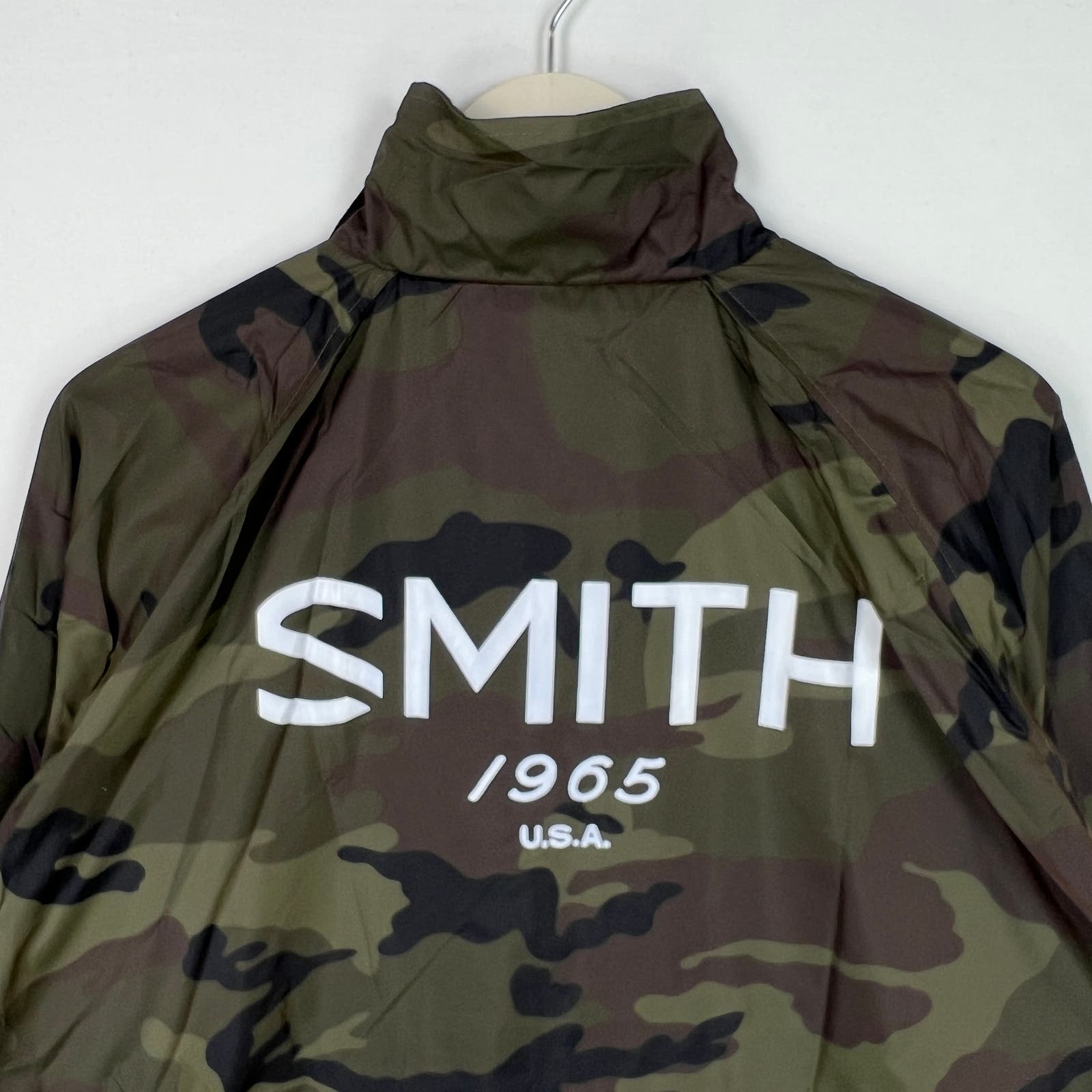 Smith Men Coaches Jacket US M Snap Front Olive Camo Windbreaker Beimar