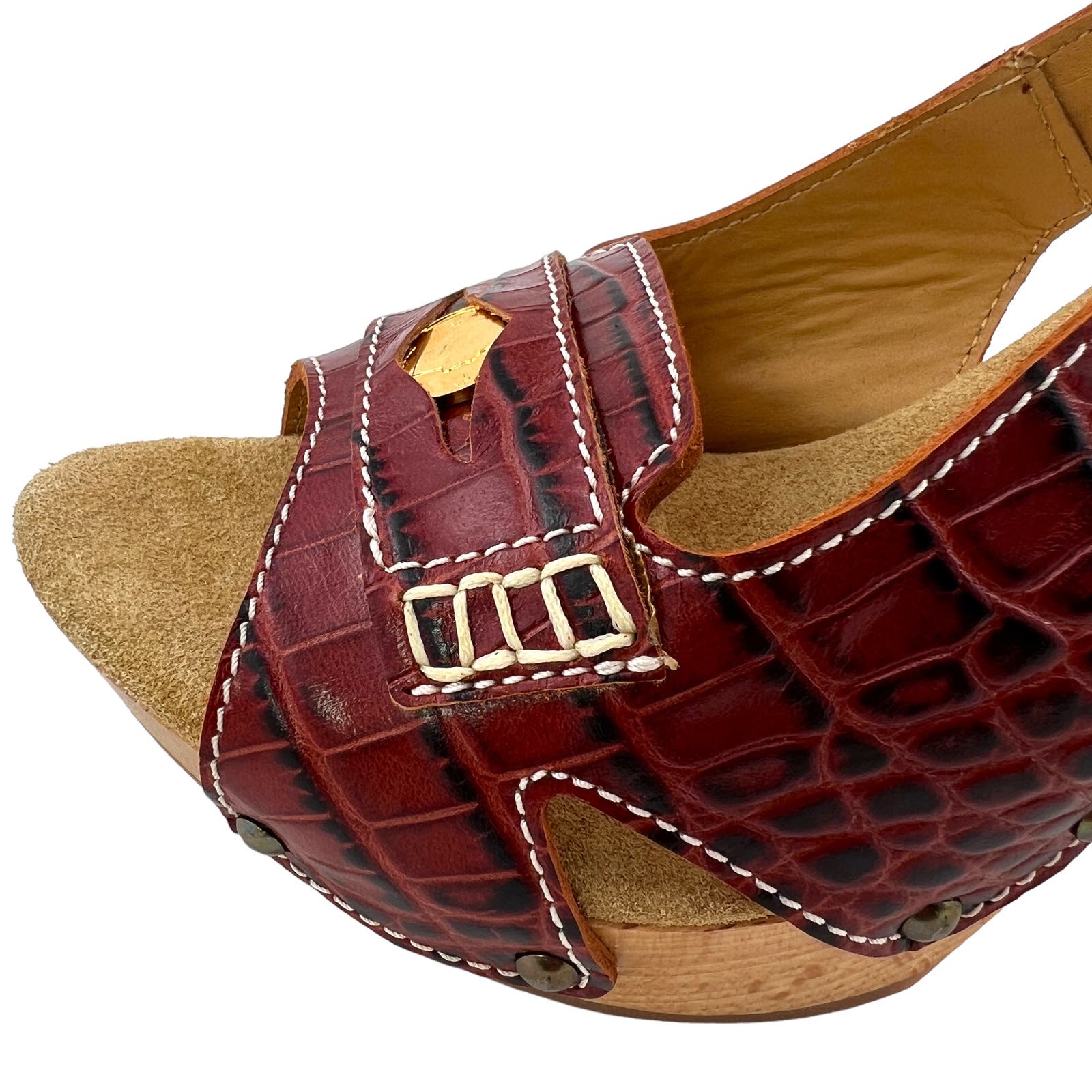Dsquared2 Women US 7 Brown Leather Sling-back Open Toe Mid Heel Shoes
