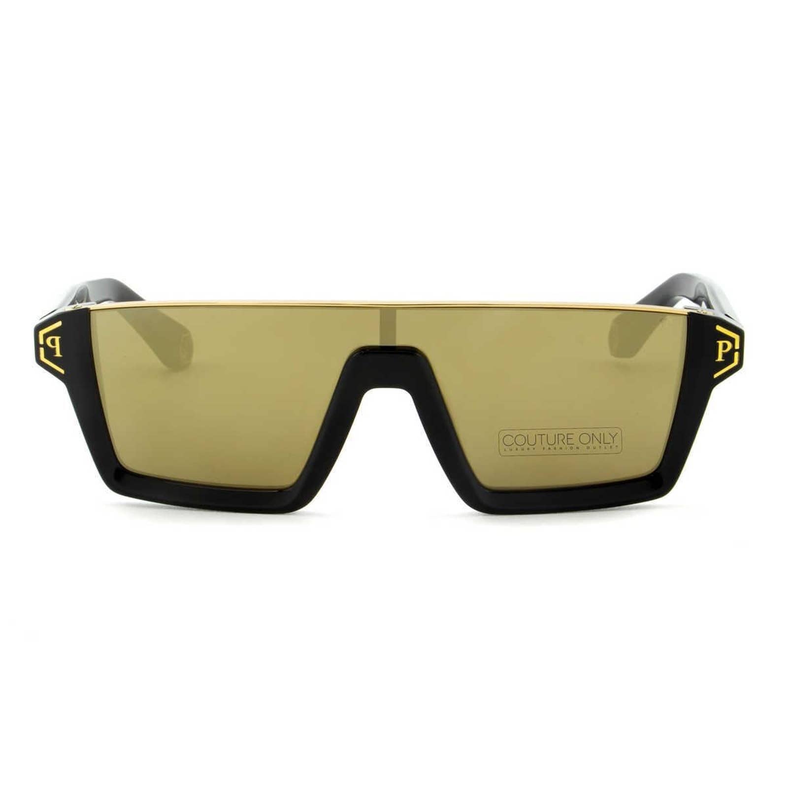 Men Square Shield Black Sunglasses SPP006M-700G Gold