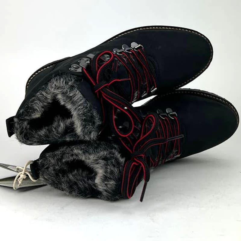 Joules Women US 5 Black Leather Faux Fur Hiking Ankle Snow Boots