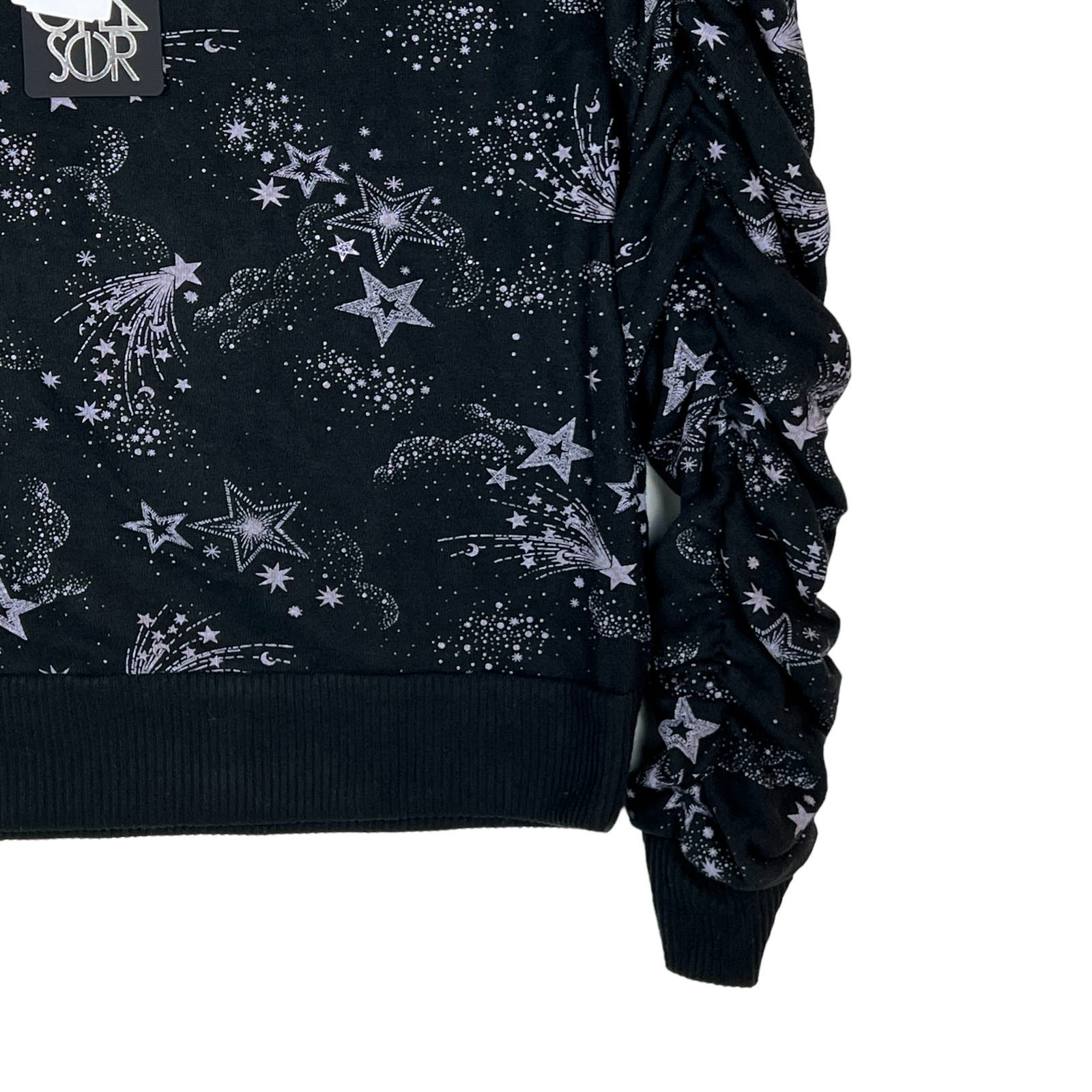 Chaser Women US S Black Sweatshirt Shirred Sleeve