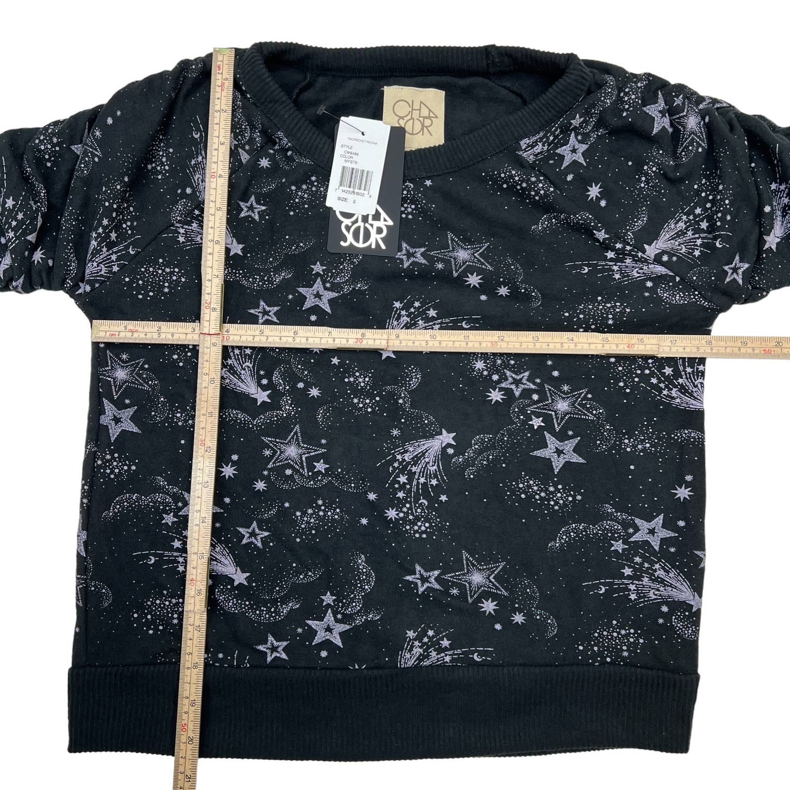 Chaser Women US S Black Sweatshirt Shirred Sleeve
