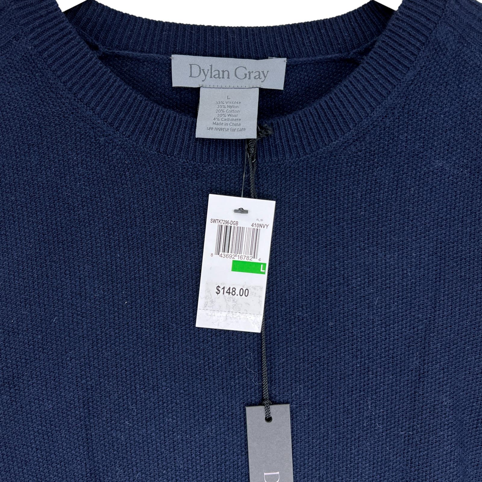 Dylan Gray Men Navy Crewneck US L Wool Sweatshirt Long Sleeves
