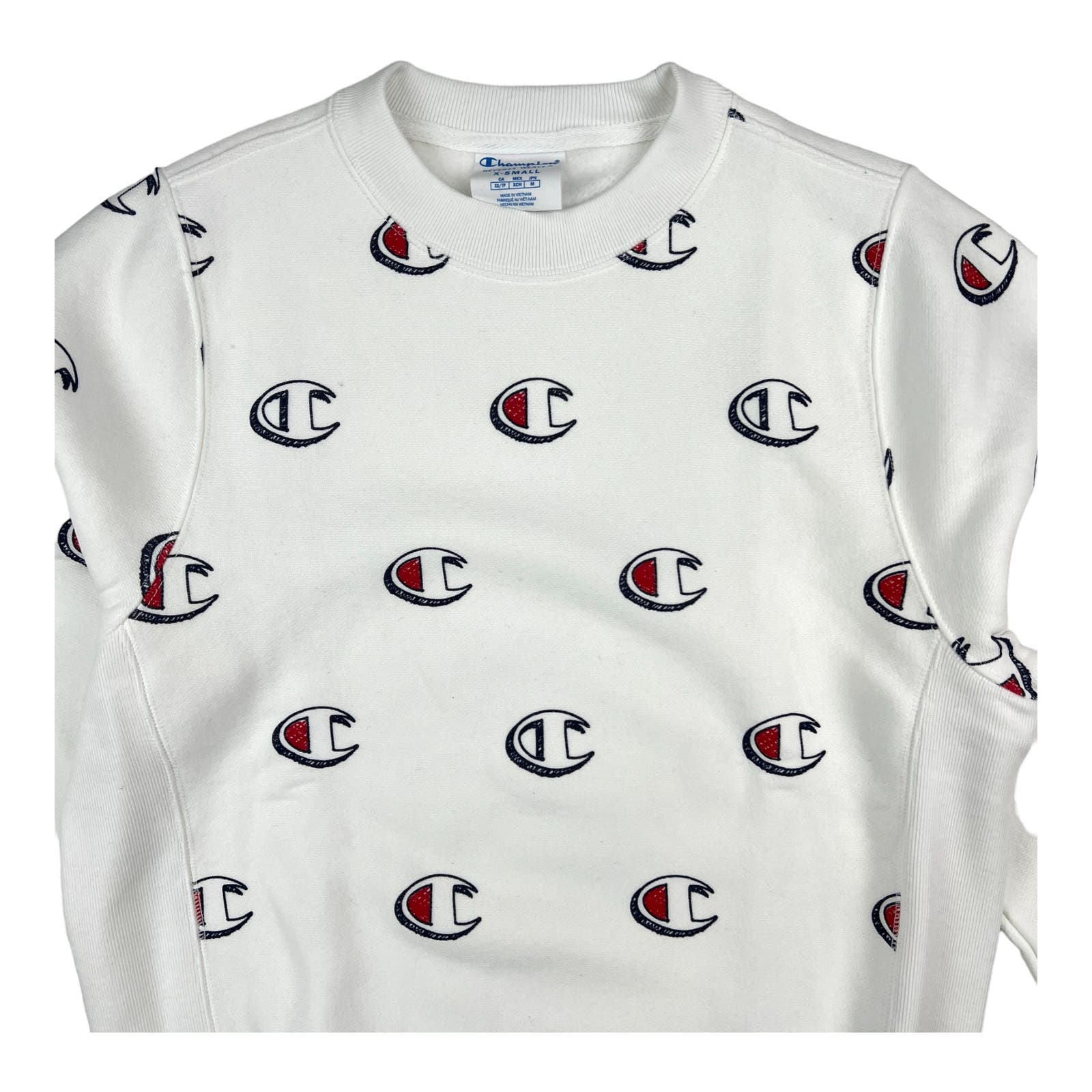 Champion Men White Sweatshirt US XS Long Sleeve Crew Neck