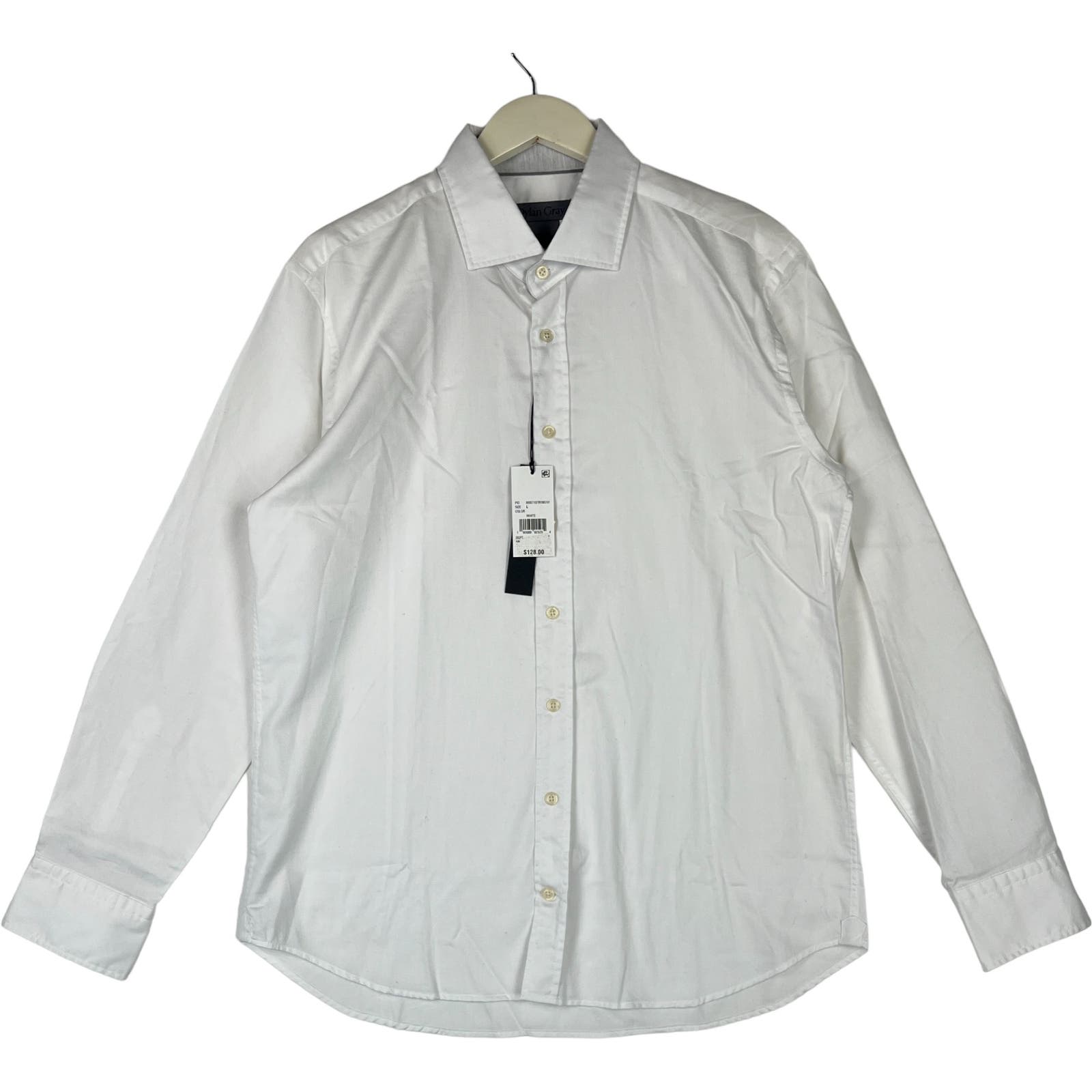 Dylan Gray Men White Cotton Dress US L  Long Sleeve Button-down
