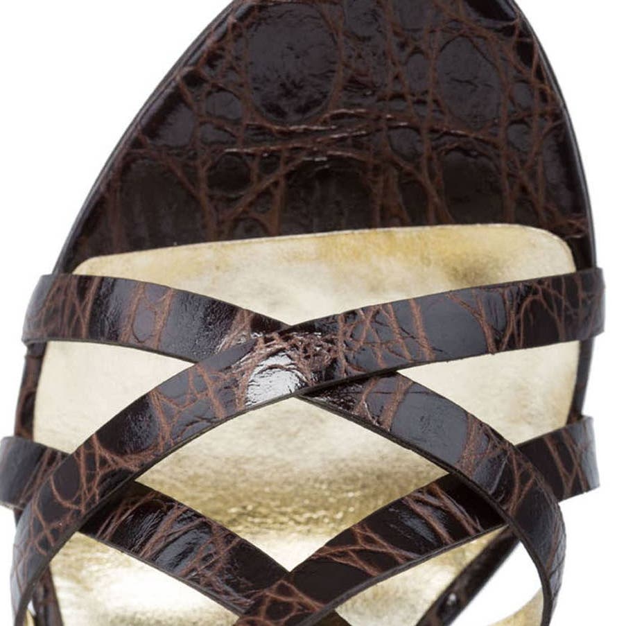 Dsquared2 US 8 Brown Crocodile Embossed Leather Slim High Heel Sandals