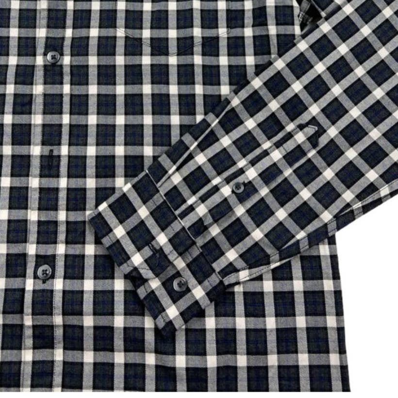 The Men's Store Men Grey Plaid Shirt US M Classic Casual Long Sleeve