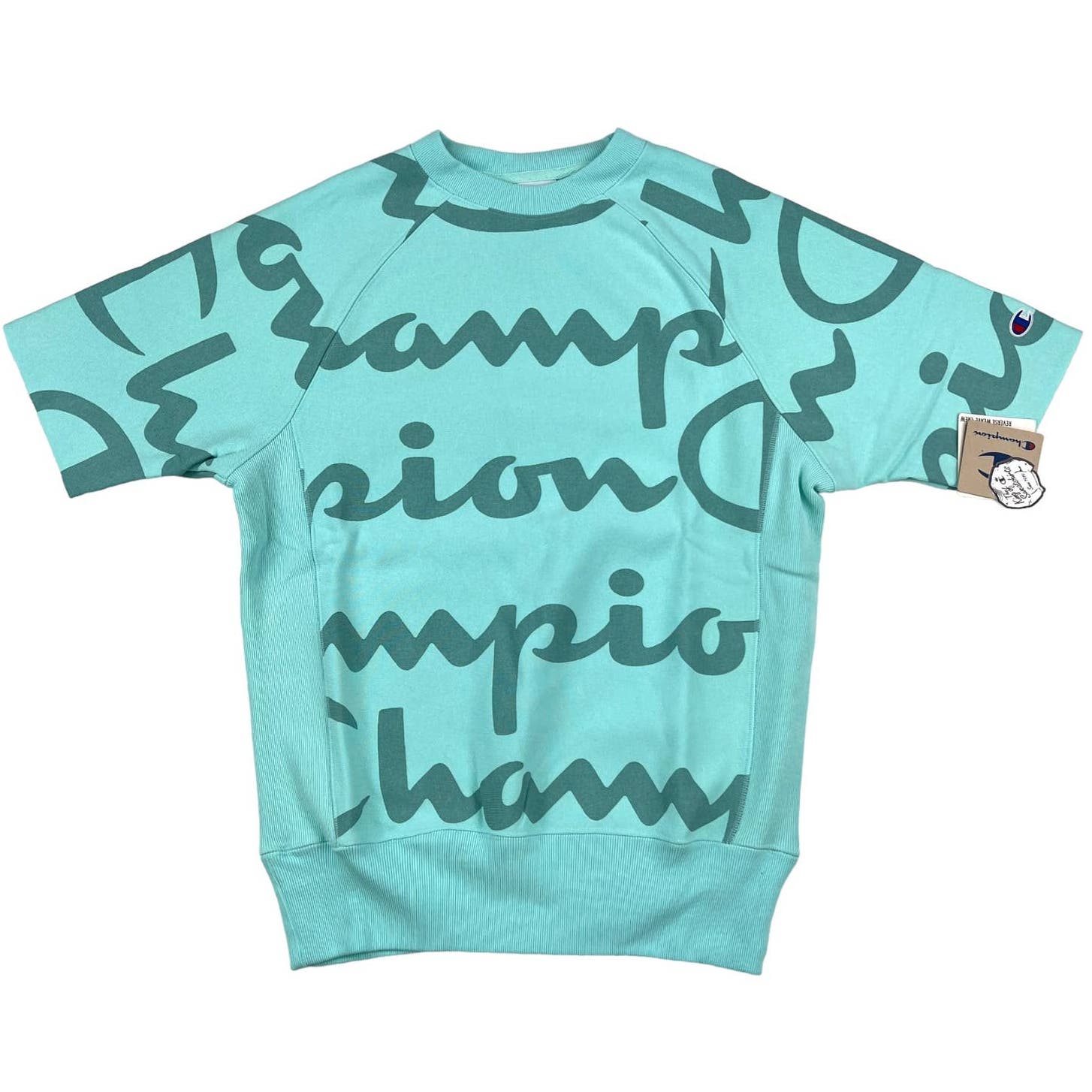 Champion Men Turquoise Blue Sweatshirt US XL Short Sleeve Crew Neck