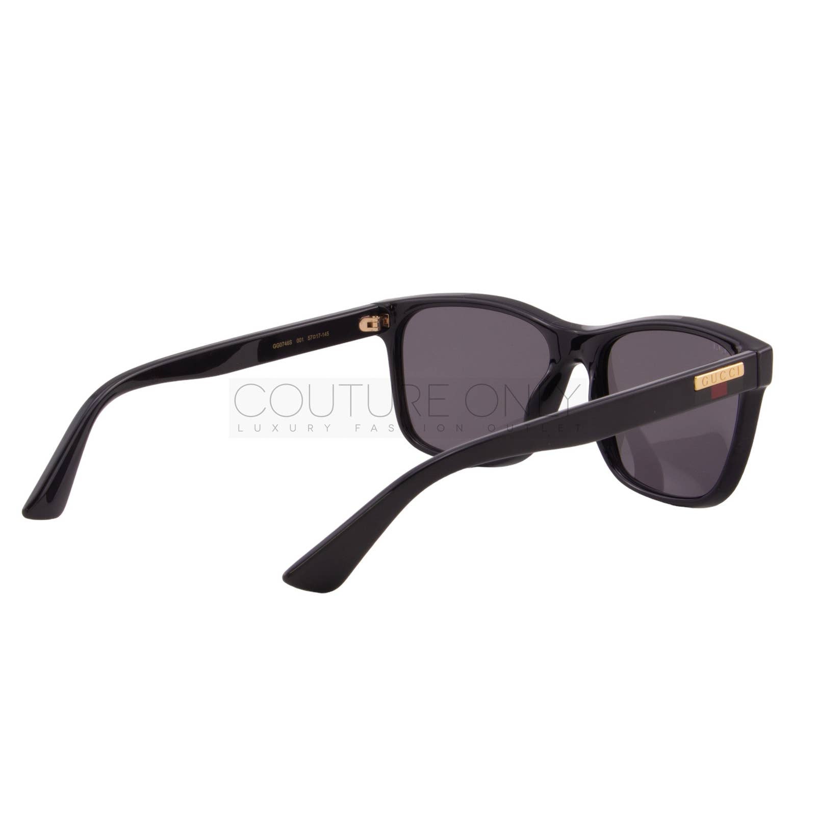 Men Black Square Sunglasses GG0746S-001 Gray Lens