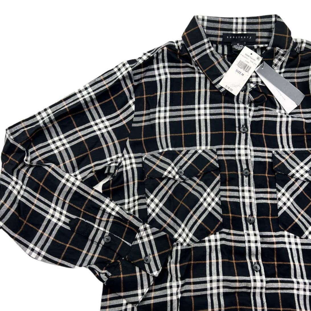 Sanctuary Men Black Plaid Shirt US M Long Sleeve Button Down