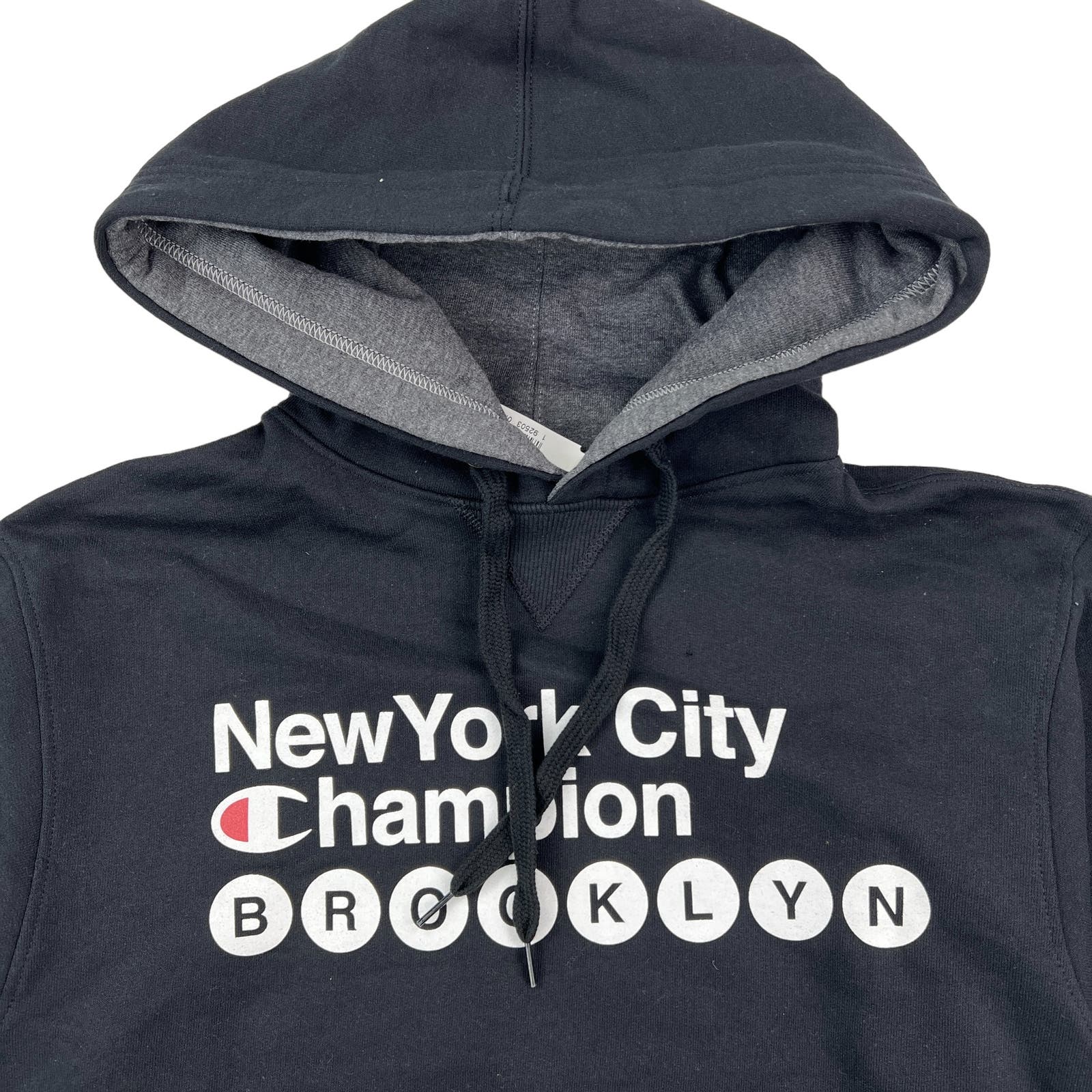 Champion Men Black Hoodie US S Logo Printed Long Sleeve