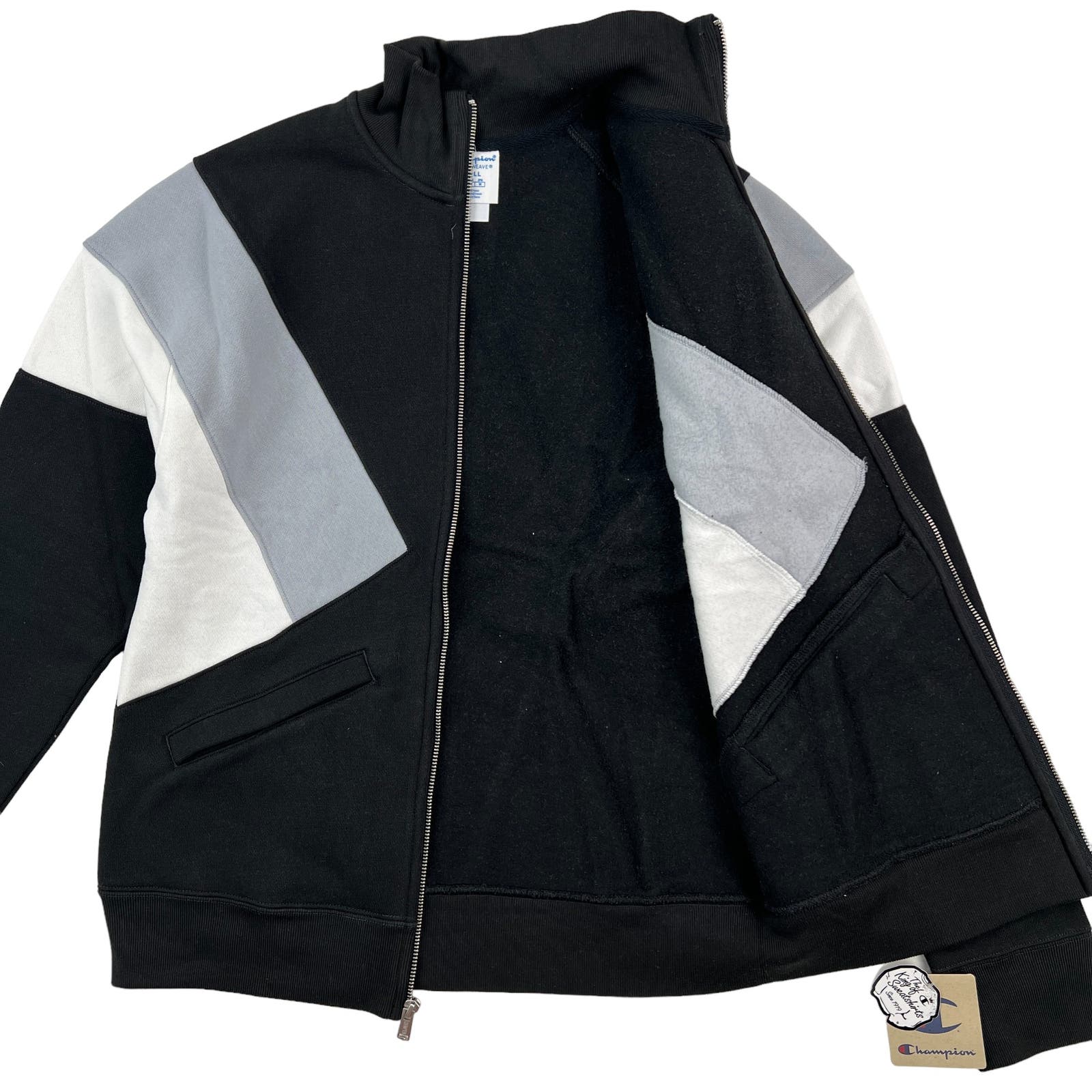 Champion Men Black Full Zip Track Jacket US S Reverse Weave Colorblock