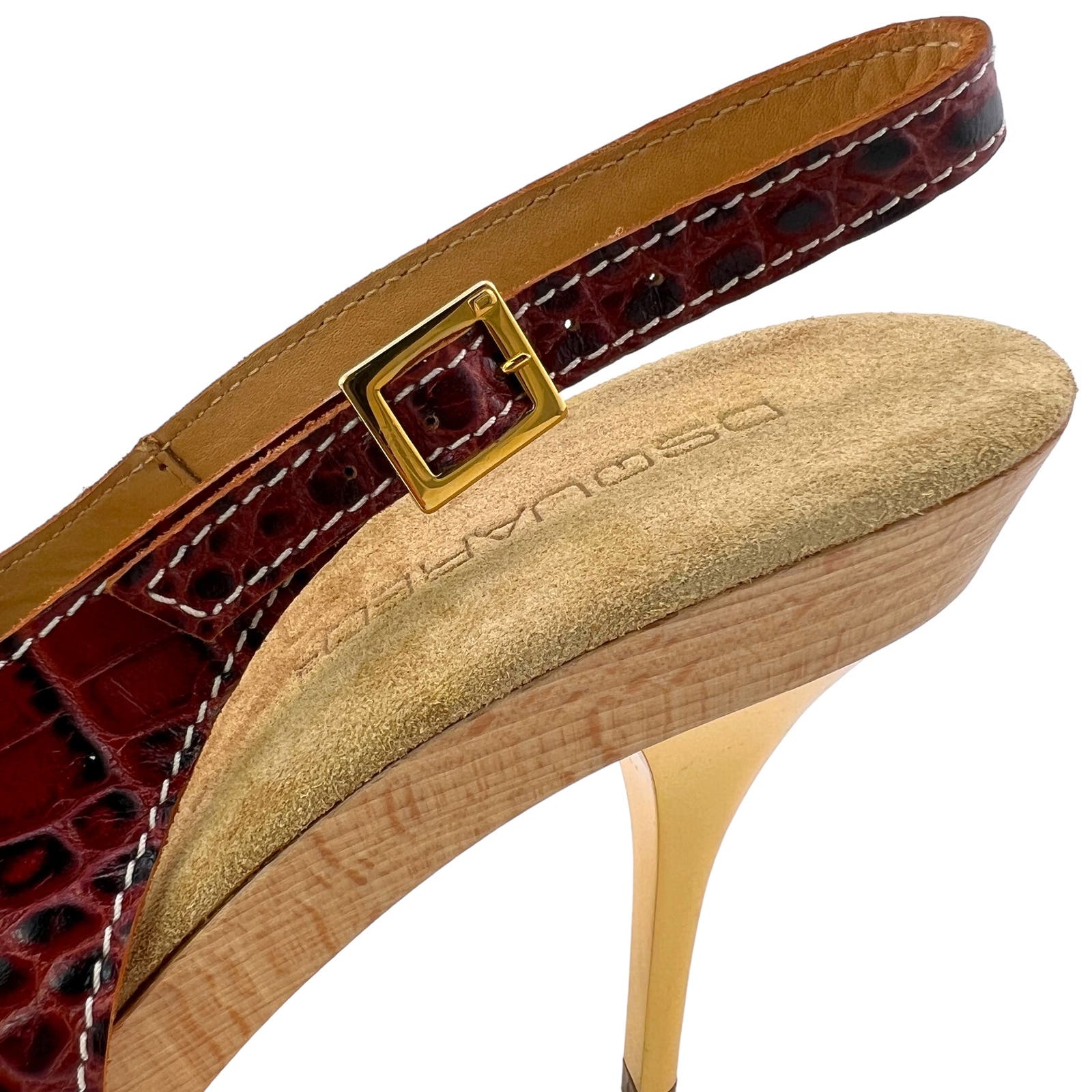 Dsquared2 Women US 8 Brown Leather Pumps Open Toe Mid Heel Shoes
