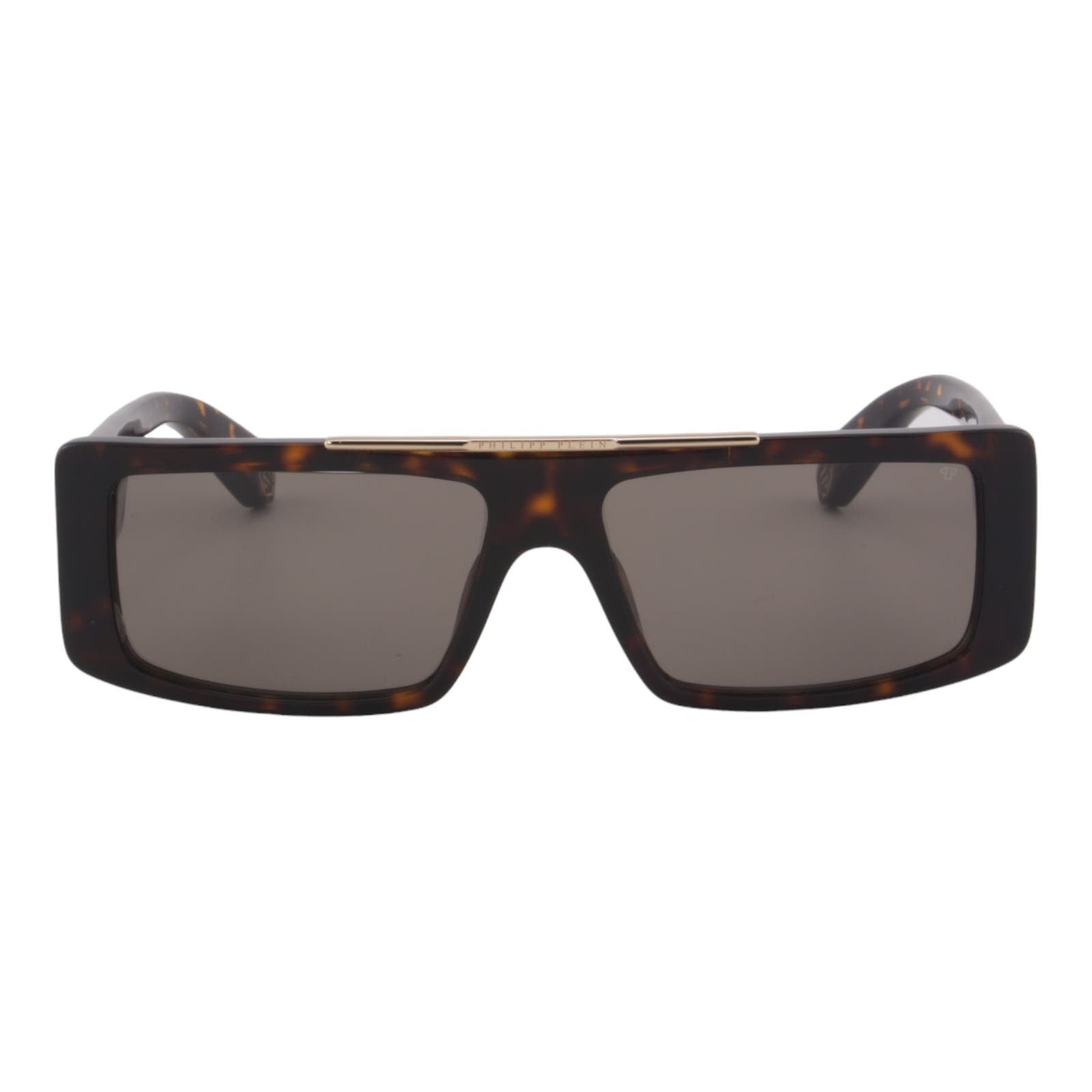 Men Slim Rectangular Brown & Gold Sunglasses SPP003V-0722
