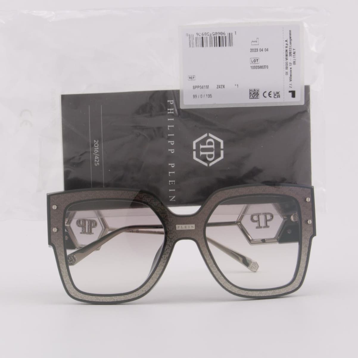 Women Designer Sunglasses SPP041M-Z42X Oversized Square Frame Gray Lens