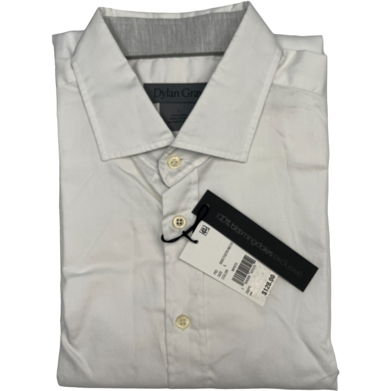 Dylan Gray Men White Cotton Dress US L  Long Sleeve Button-down