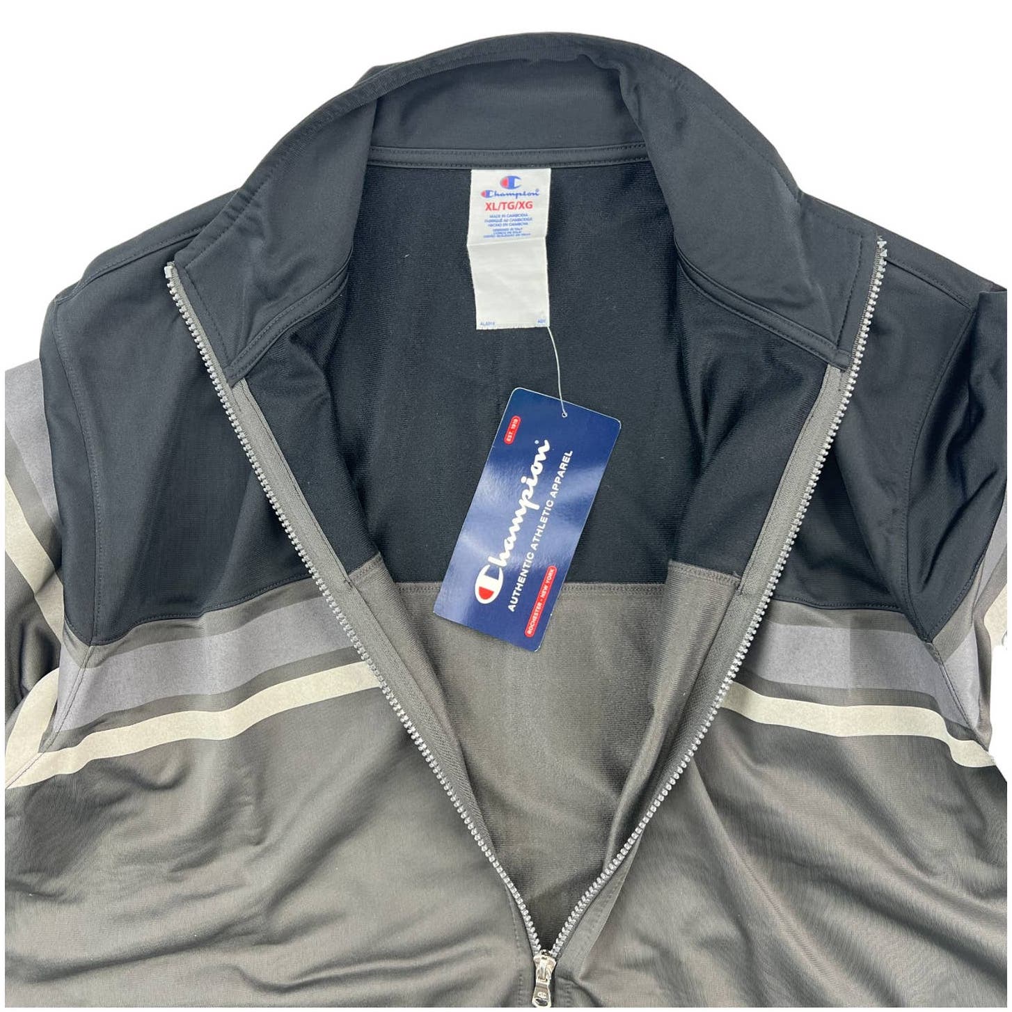 Champion Men Grey Full Zip Jacket US XL Sport Casual Long Sleeve