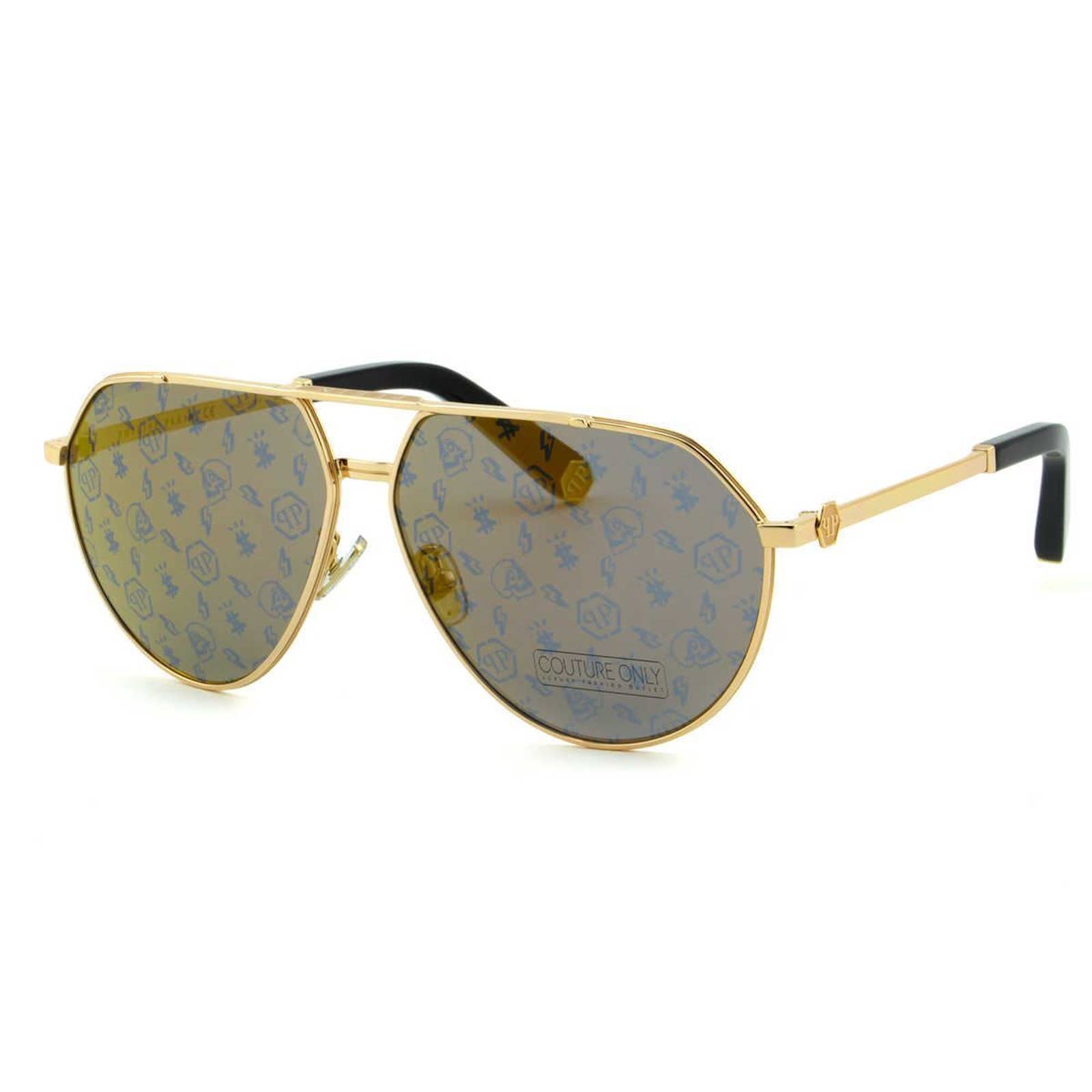 Skull Men Gold Monogram Aviator Sunglasses SPP007M-349L