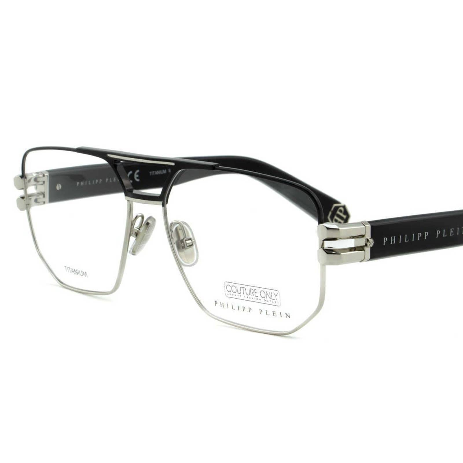 Men Prescription Glasses VPP022M-0583 Square Black Silver Titanium Optical Frame