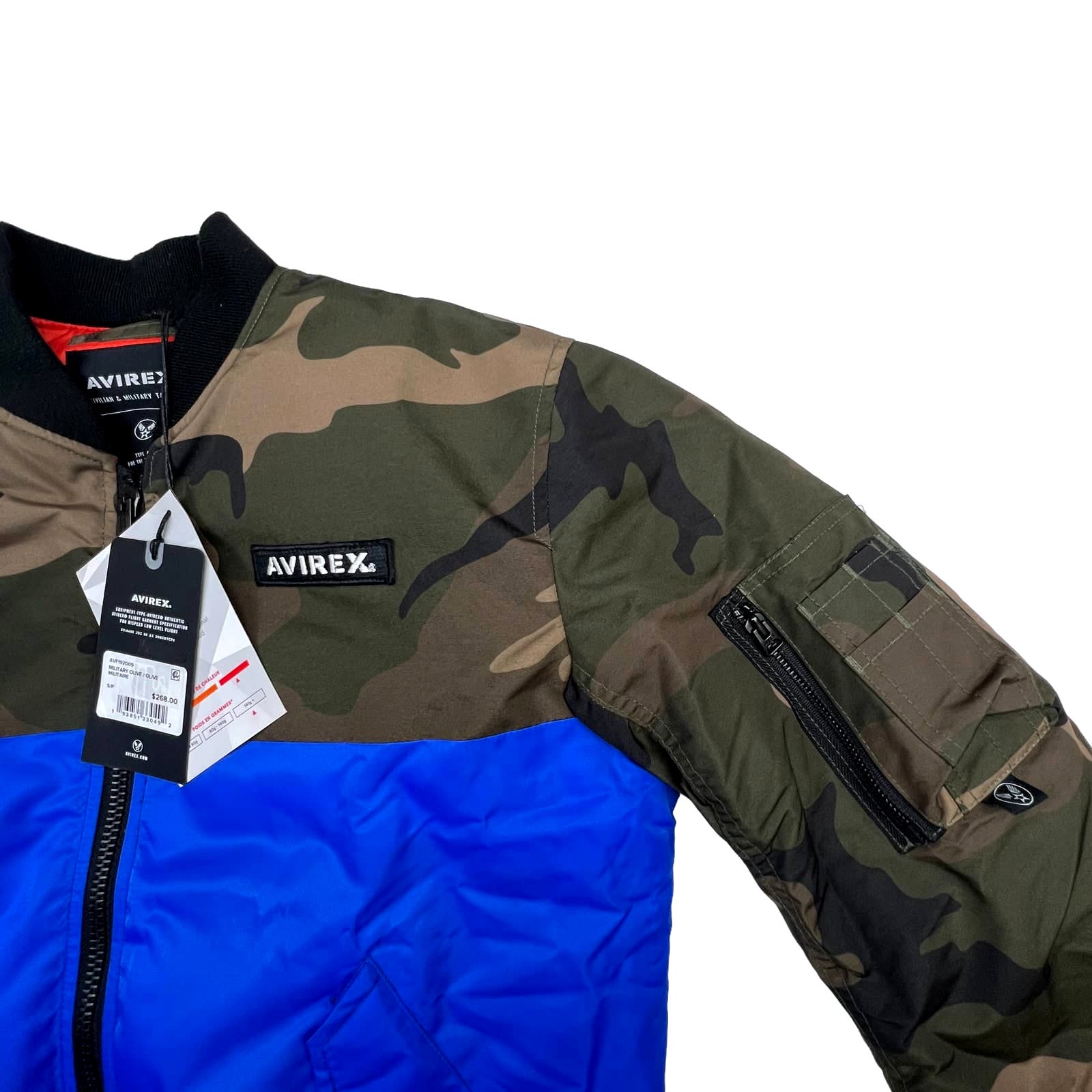 Avirex Men Camo Bomber Jacket US S Military Olive Flight Garment