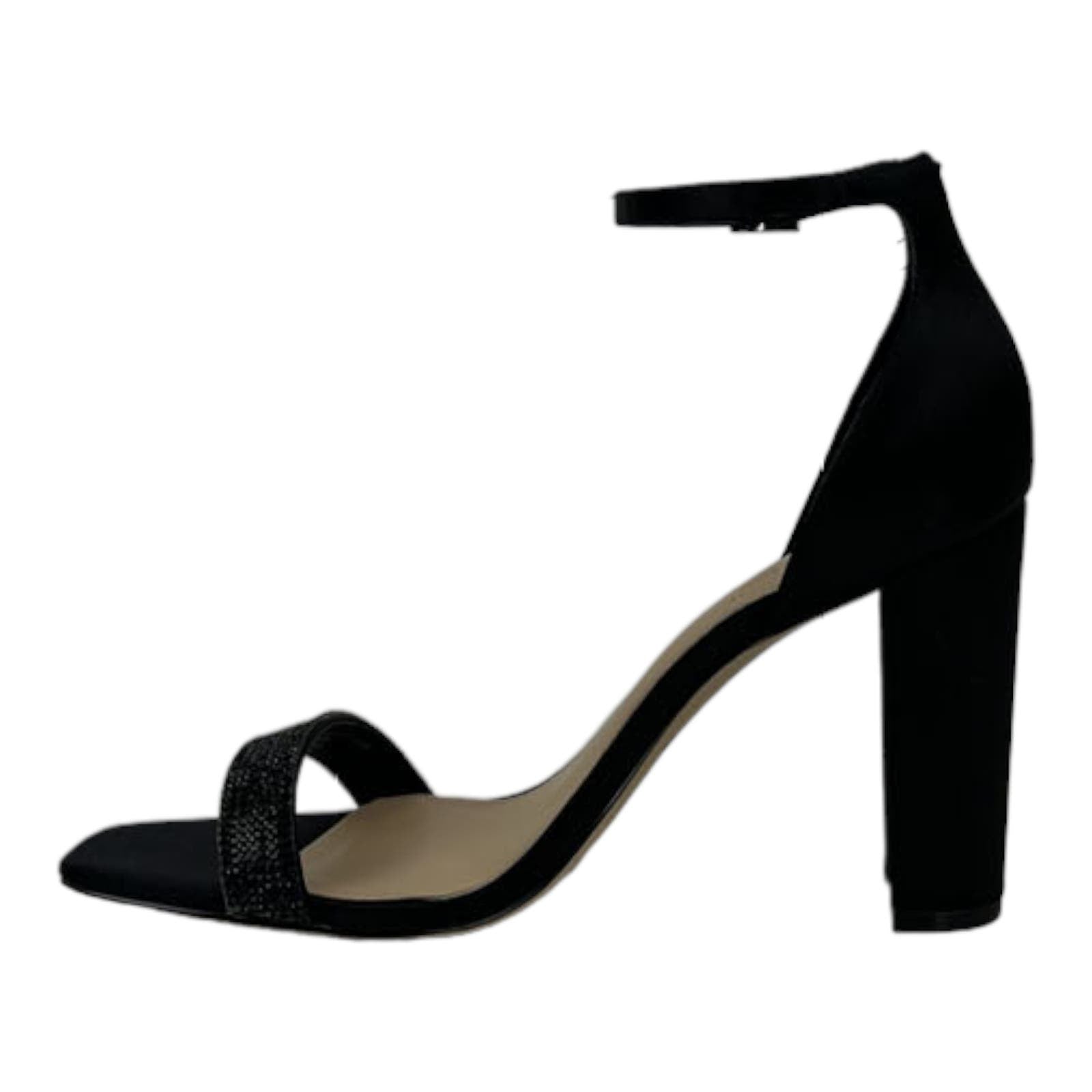 Badgley Mischka Women US 8.5 Synthetic Black Satin Block Heel Sandal