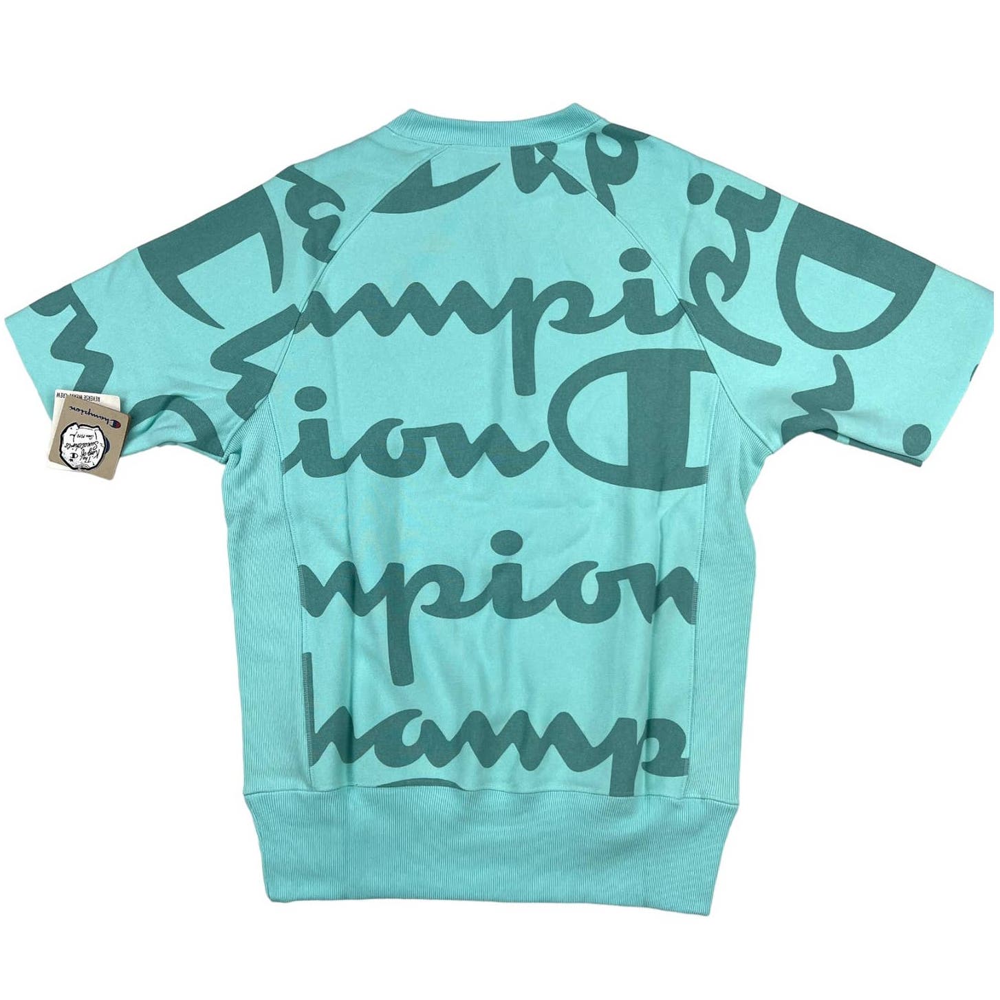 Champion Men Turquoise Blue Sweatshirt US XL Short Sleeve Crew Neck