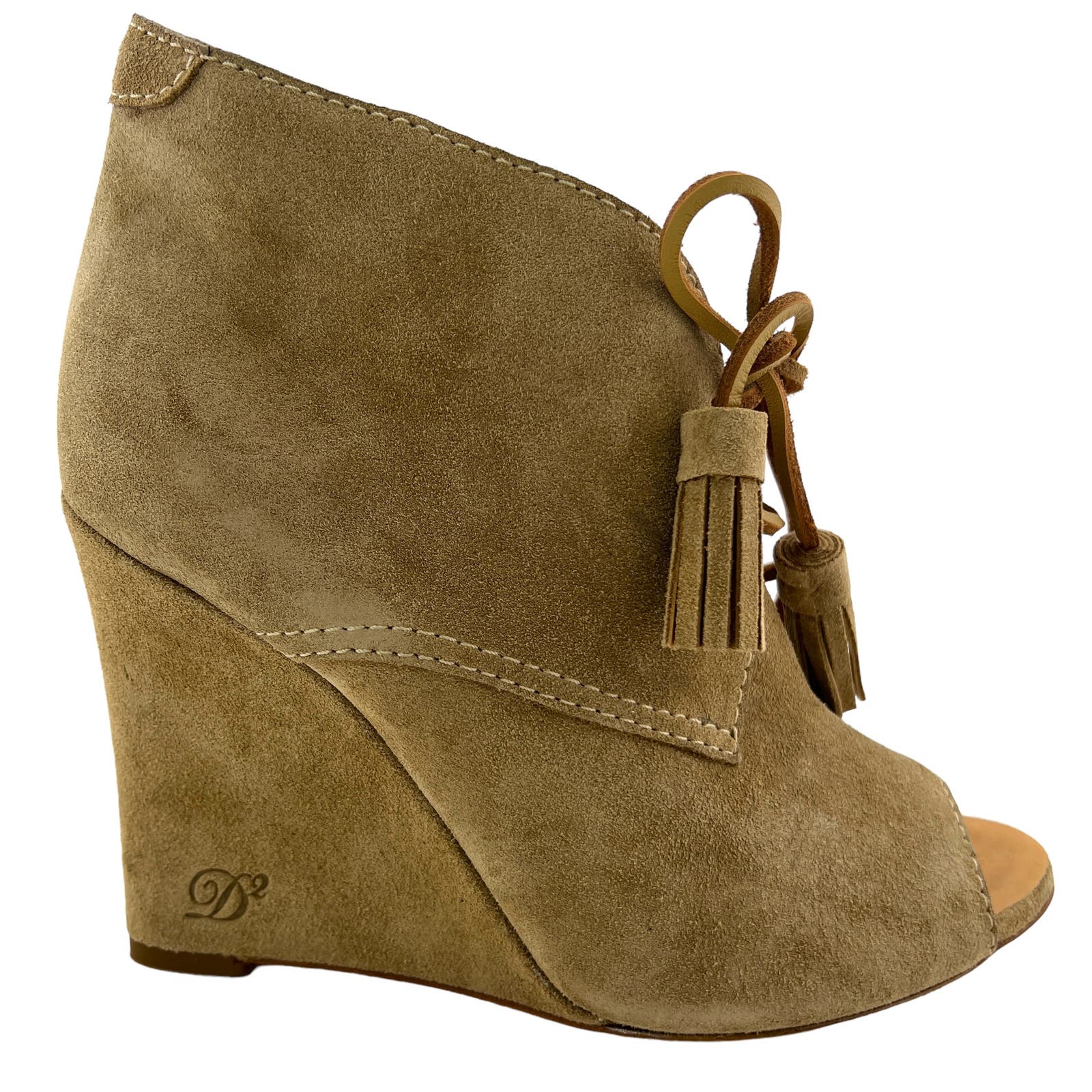 Dsquared2 Women US 7 Booties Suede Leather Peep Toe Wedge Heels Shoes